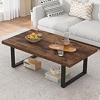 Vista 10 de IBF Mesa auxiliar rústica, de madera y metal, simple mesa central industrial moderna, mesa de cóctel rectangular minimalista de madera para sala