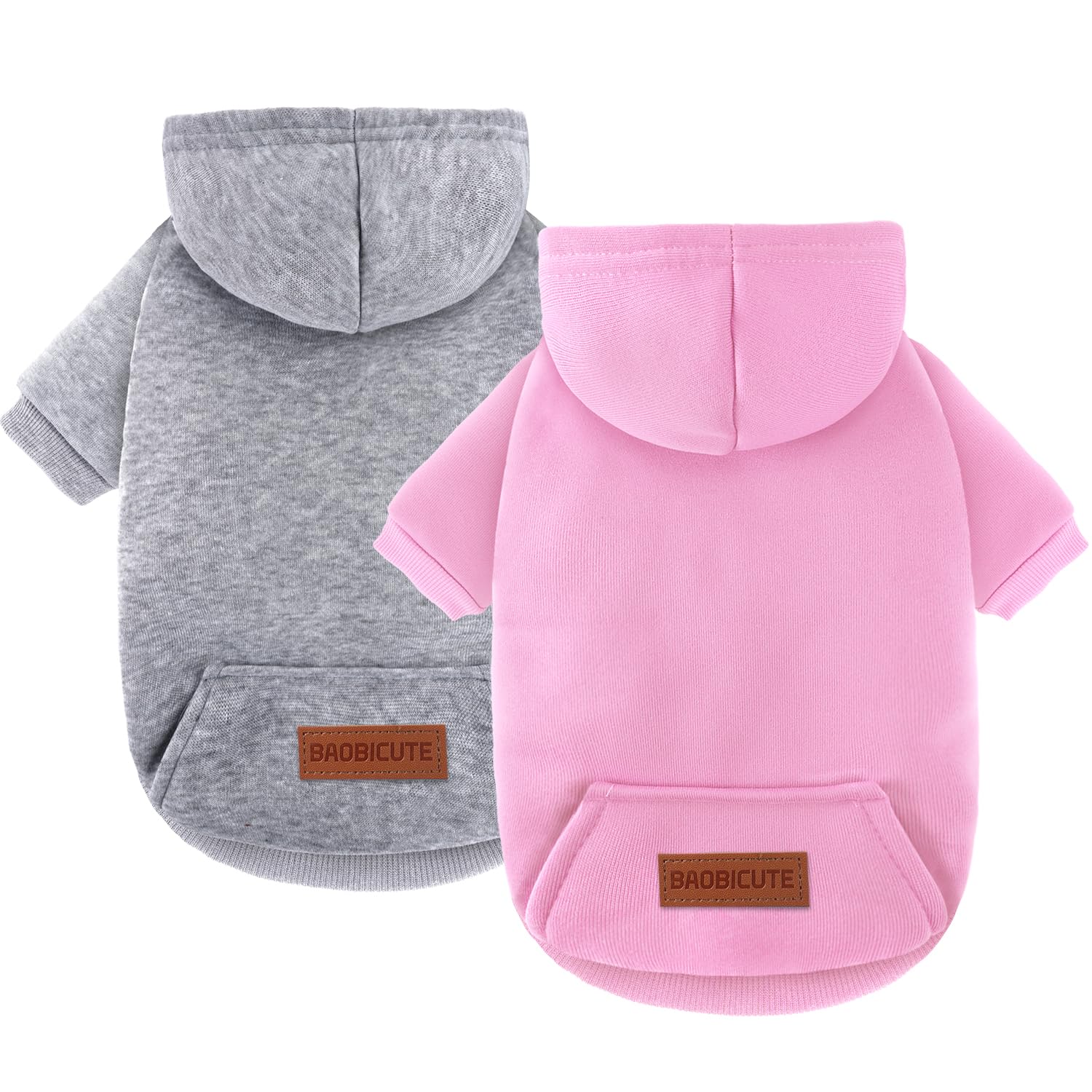 Photo 1 of 2 Pack Dog Hoodie Warm Hood Dog Sweater Cold Weather Small Dogs Sweatshirt Comfort Pet Clothes for Small Medium Dogs with Pockets (Grey+Pink, XXS (Back: 5.9",Chest: 10.6", 0.8-1.8lbs))