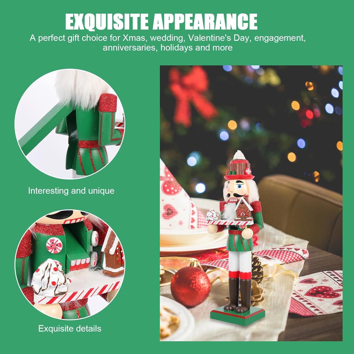 Wooden Nutcracker Christmas Figurine Desktop Decoration Xmas Nutcrackers Figure Holiday Ornament for Home and Office Seasonal Décor