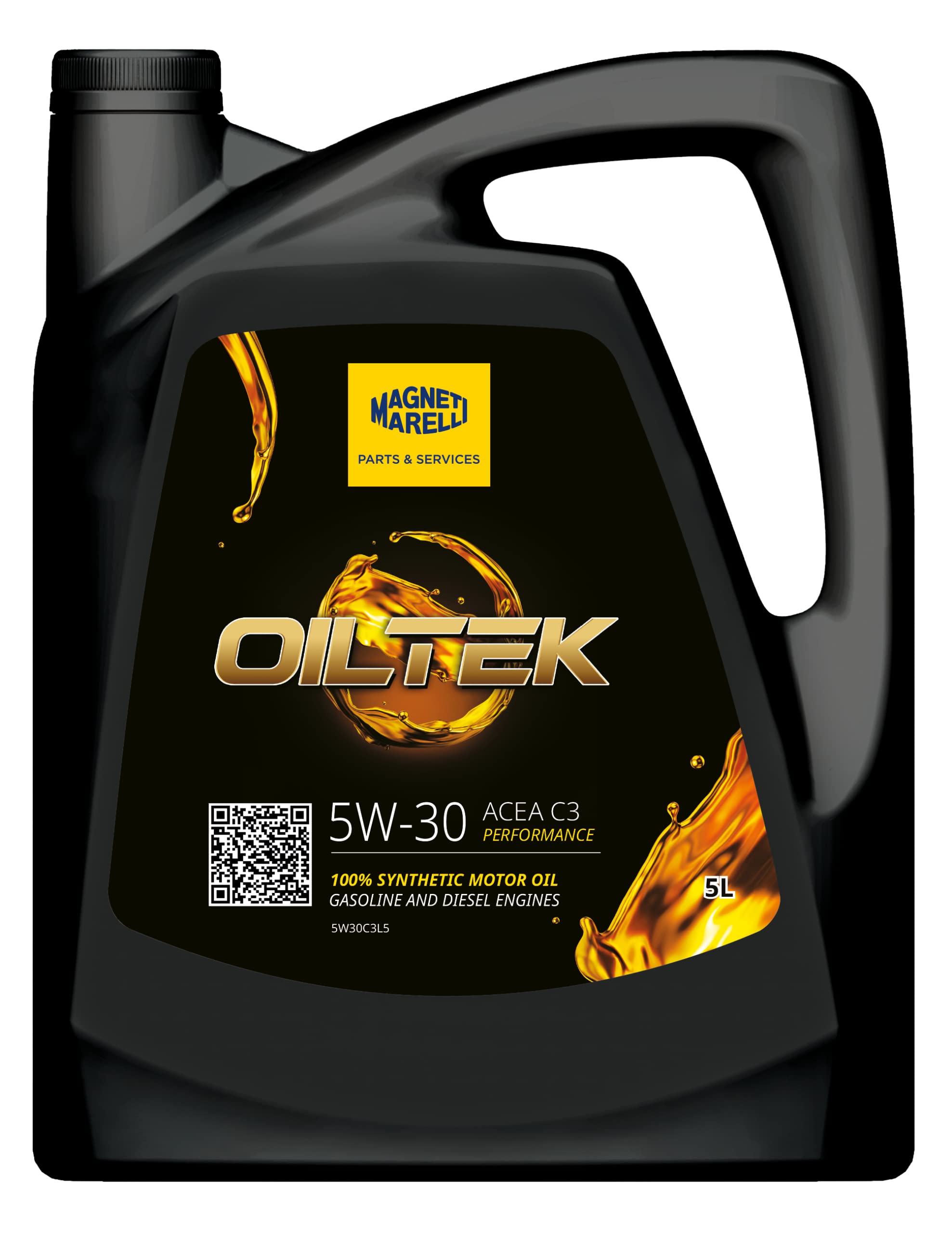 Magneti Marelli Parts & Services - Olio Motore 5w30 Diesel e Benzina, Olio 5w30 C3 Oiltek Performance 140550061427, Pulizia Motore - Olio Sintetico 5L, Alta Compatibilità con Bmw, Opel e Altri