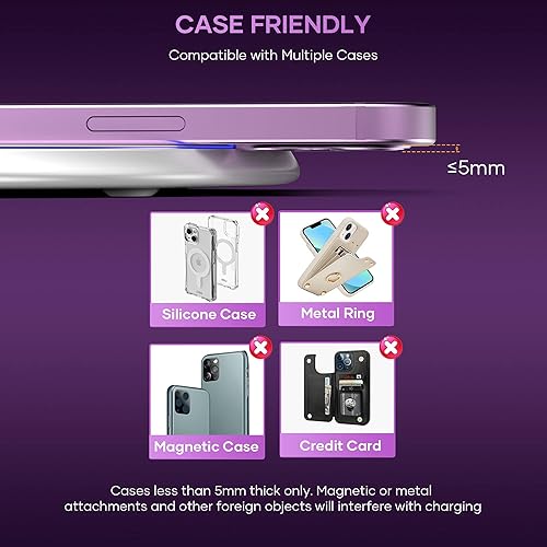 Miniatura 5 de Cargador inalámbrico compatible con iPhone 17 16 15 14 13 12 11 Pro MaxMiniPlusXRX8, 15W Max Fast Wireless Charging Pad Mat para Samsung Galaxy