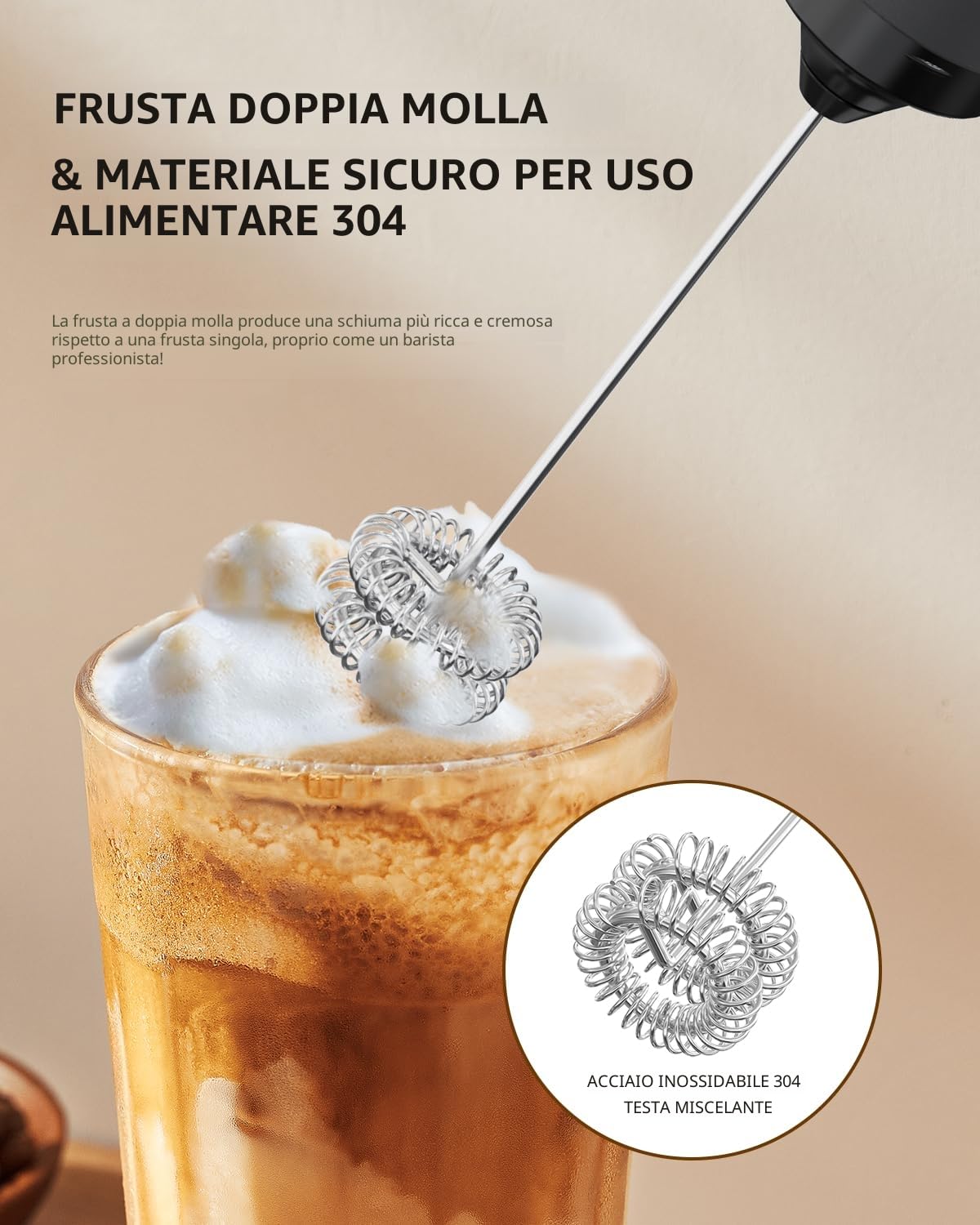 CIRCLE JOY Montalatte Elettrico Ricaricabile, Frullino a Immersione Senza Fili, Doppia Testa Portatile Schiumalatte per Caffè, Latte, Cappuccino, Matcha, Cioccolata Calda, Nero