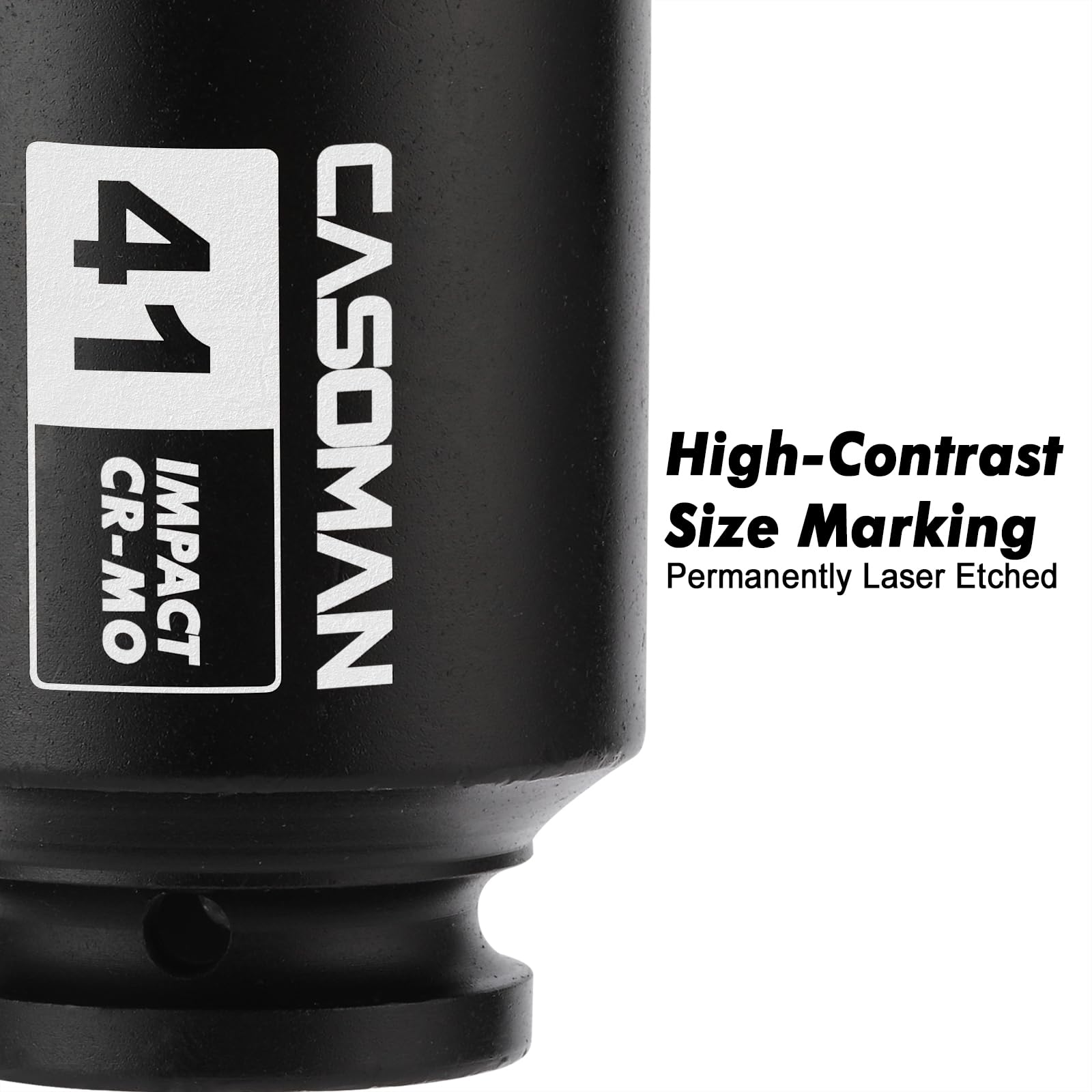CASOMAN Enchufe de impacto profundo de 3/4 pulgadas, 41 mm, vaso de impacto jumbo, métrico, 6 puntos, CR-MO, acabado de fosfato negro