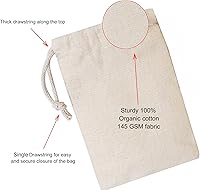 Vista 2 de BigLotBags Bolsas de muselina de algodón de alta calidad, 100% algodón orgánico con un solo cordón. Bolsas de muselina natural reutilizables