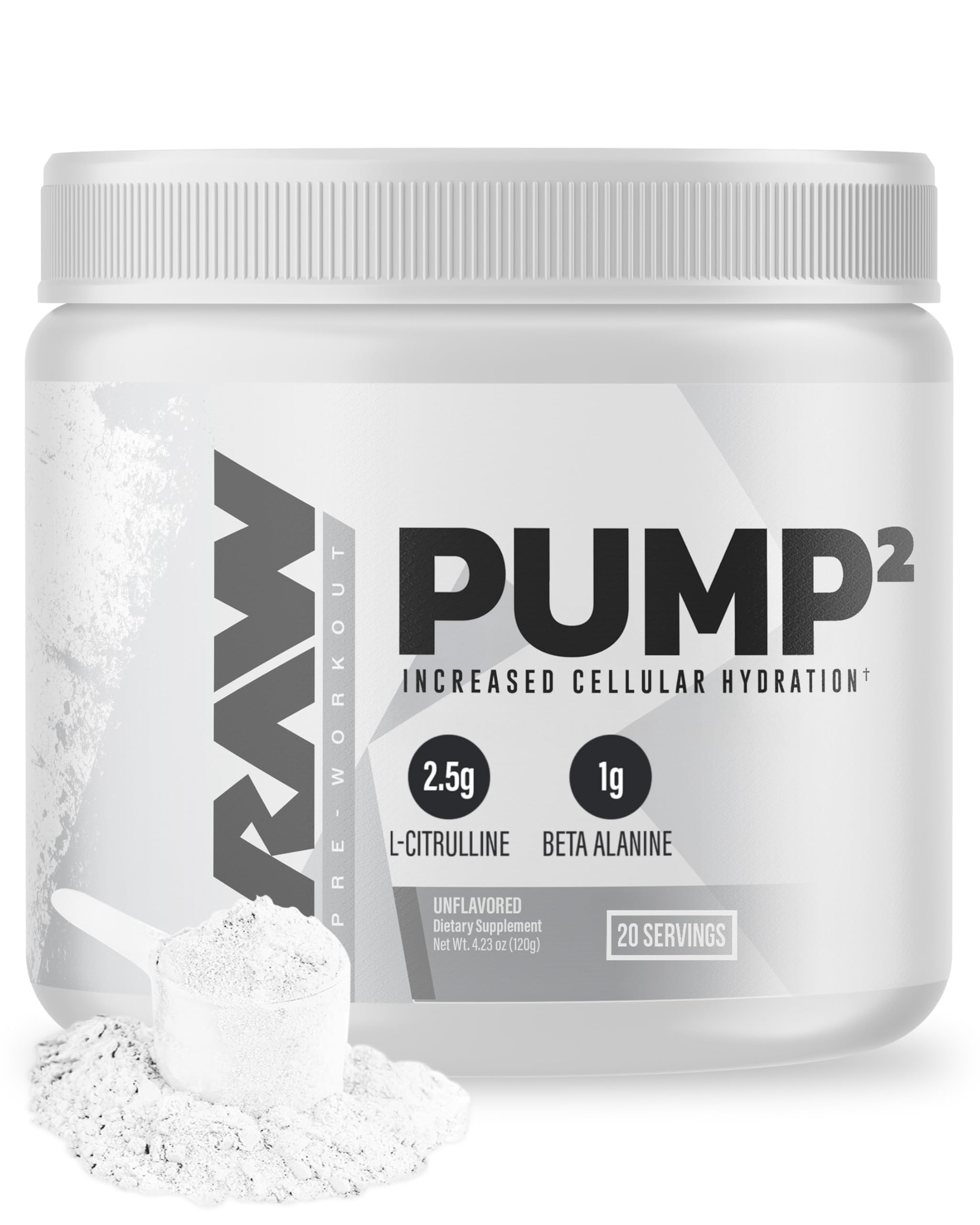 RAW Pump2 Pre Workout | Glycerol Pump Pre Workout Supplement, Pair Pump Supplement for Best Results Or Any Preworkout Powder | Enhanced Hydration and Boost Energy | Unflavored (20 Servings)
