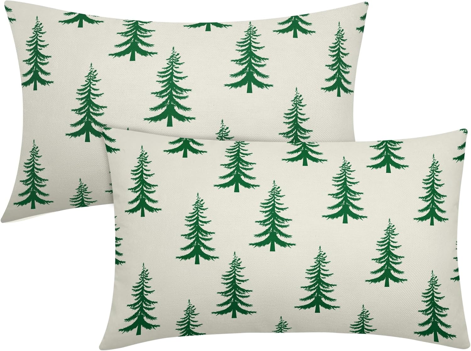 Green Christmas Tree Lumbar Pillow Covers Set of 2 Xmas