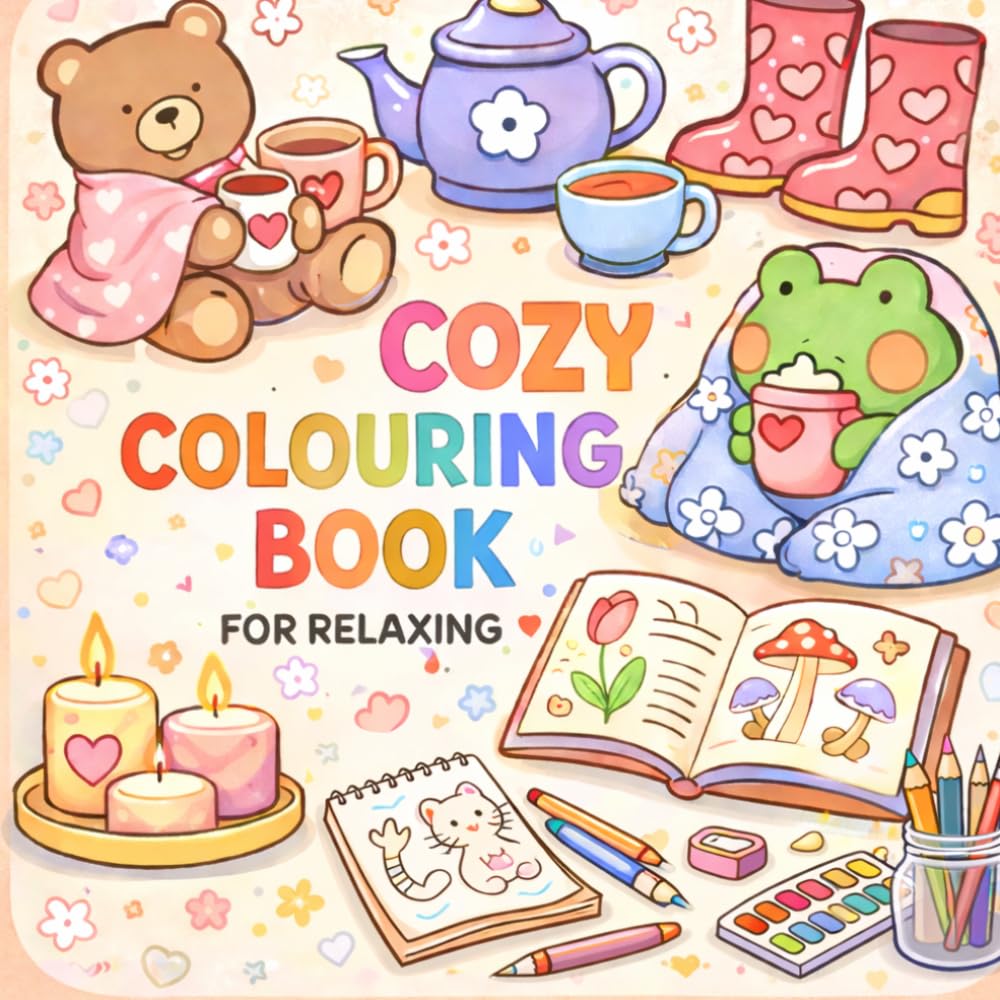 Cozy Calm Coloring Book for Relaxation: Simple Cute Big Designs for Stress Relief, Peaceful Minds & Joyful Coloring