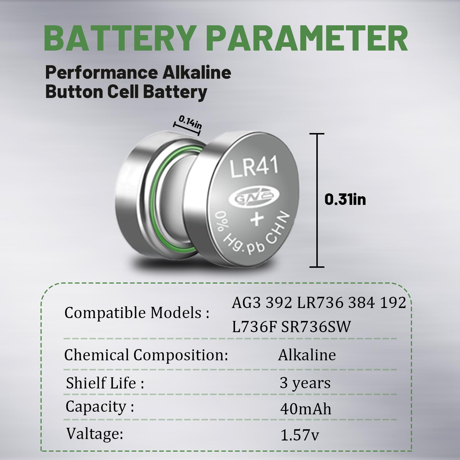hunbath 100 Pack LR41 AG3 Battery 392 384 192 SR41 L736 LR736 1.55V Button Coin Cell Batteries,Premium Alkaline Battery for Hearing Aids, Thermometers, Lights