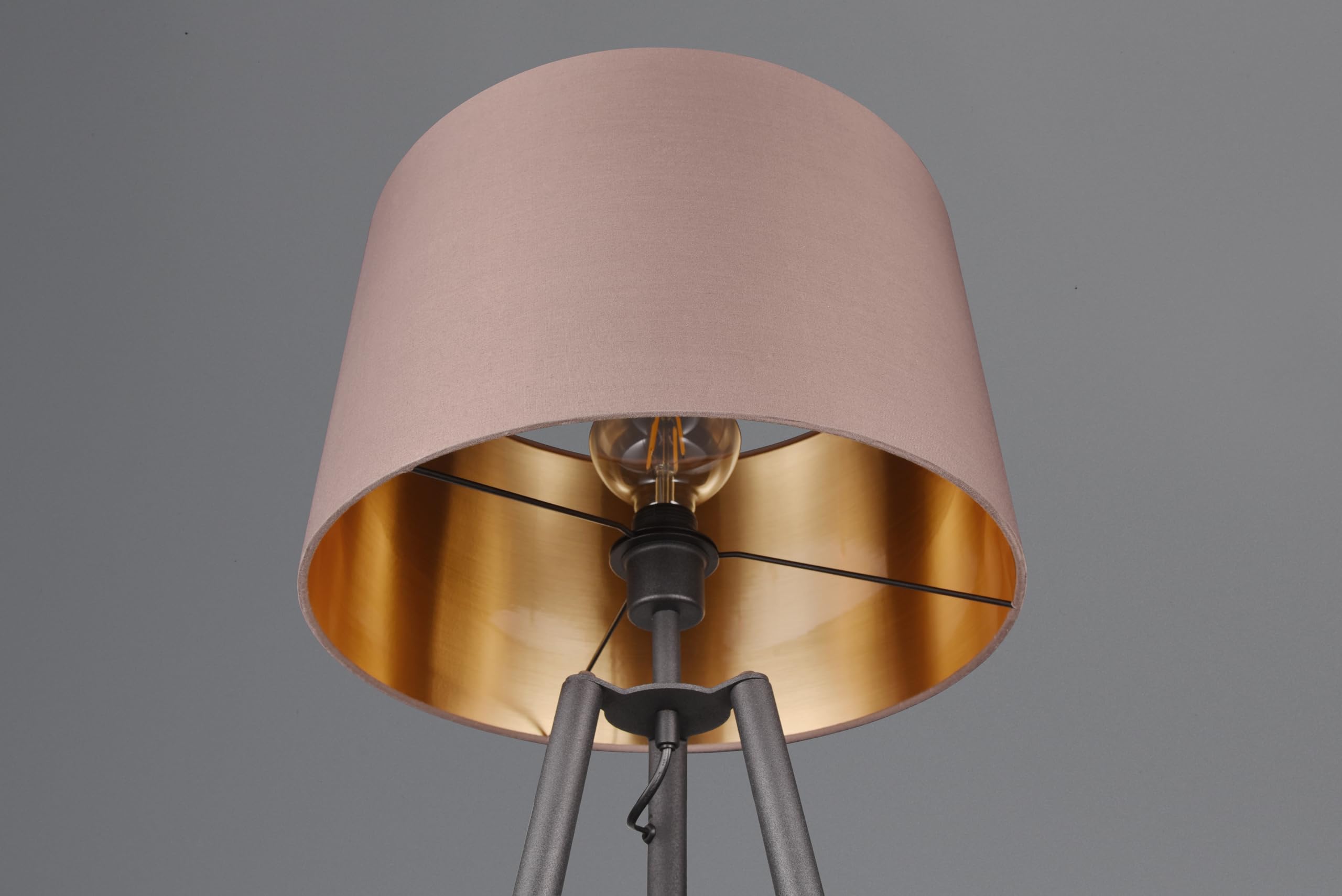 Reality Leuchten Stehleuchte Colette R41561032, Metall Schwarz Matt, Schirm Stoff Taupe/Goldfarbig, exkl. 1x E27