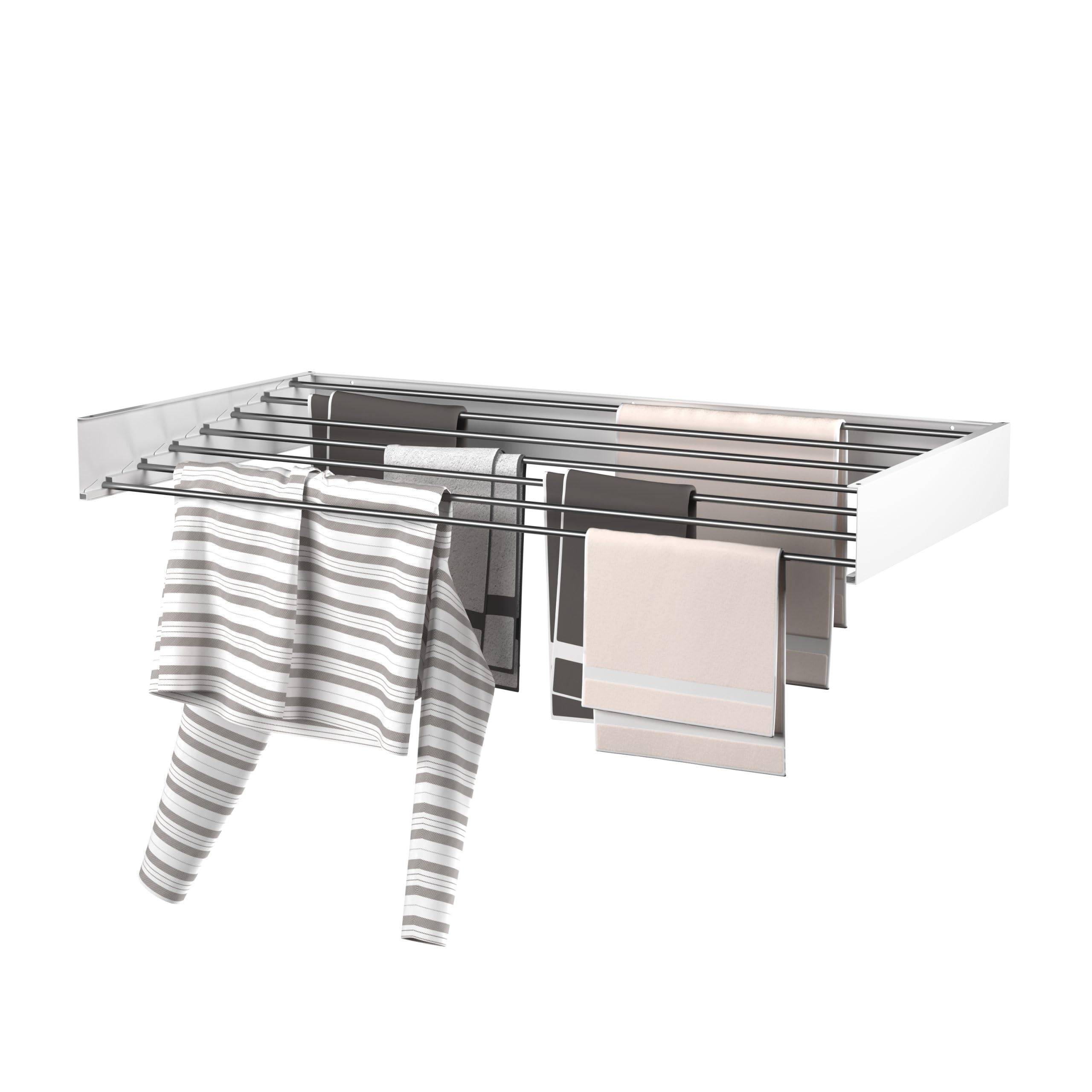 Wäscheständer Ausziehbar - Wandmontage, 8,4m Trockenlänge, Klappbarer Wäschetrockner 120cm, Weiß, Robust & Platzsparend, Ideal für Innen- und Außenbereich