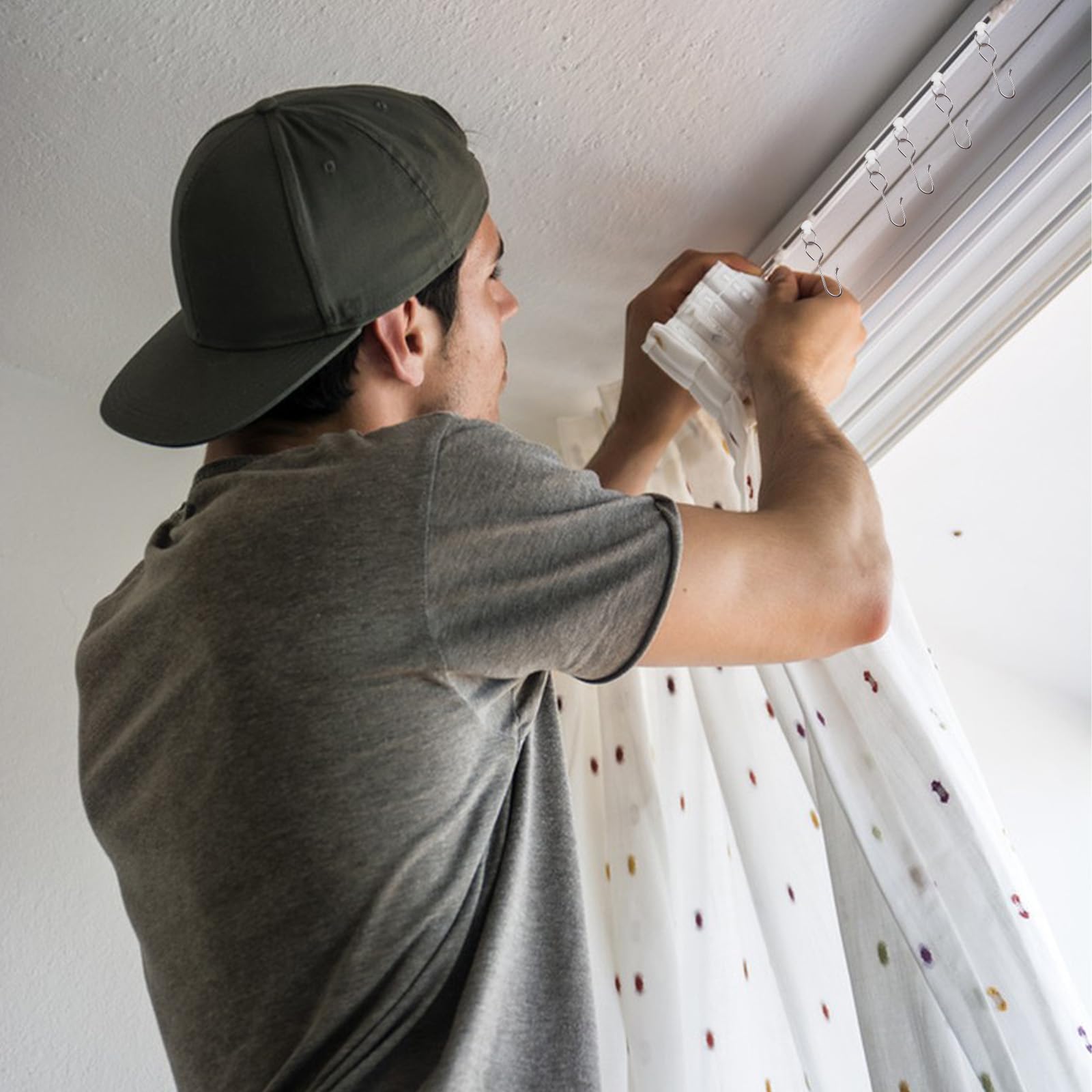 INCREWAY 1 set di binari per tende autoadesivi, senza fori, 80 cm, bianco, per montaggio a soffitto e parete, divisorio flessibile per bagno (include ganci per tende)