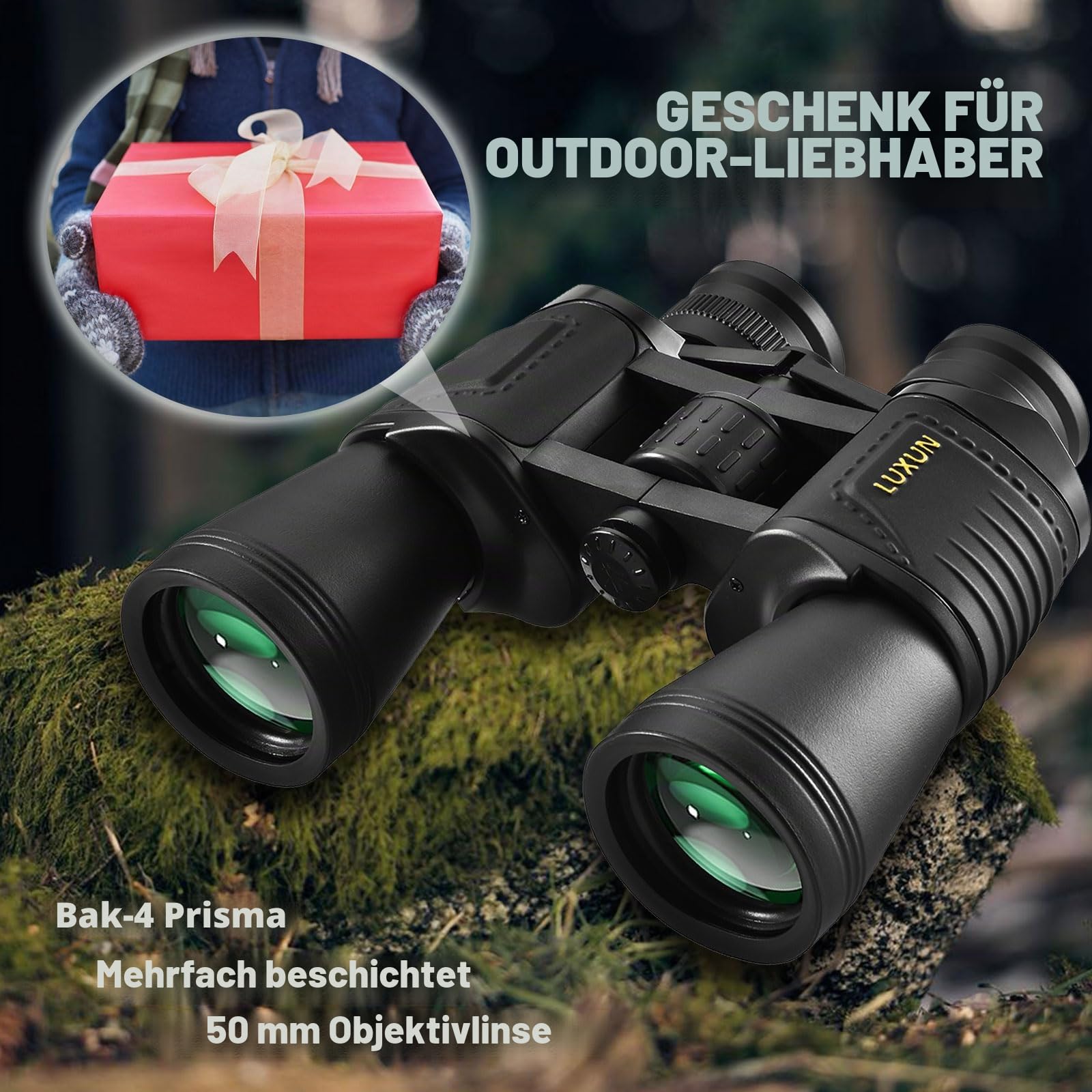 LUXUN 10x50 Fernglas für Erwachsene, Fernglas mit Nachtsicht bei Schwachem Licht, BAK4 Prism HD für Outdoor Jagd, Wandern, Safari und Vögel Beobachten
