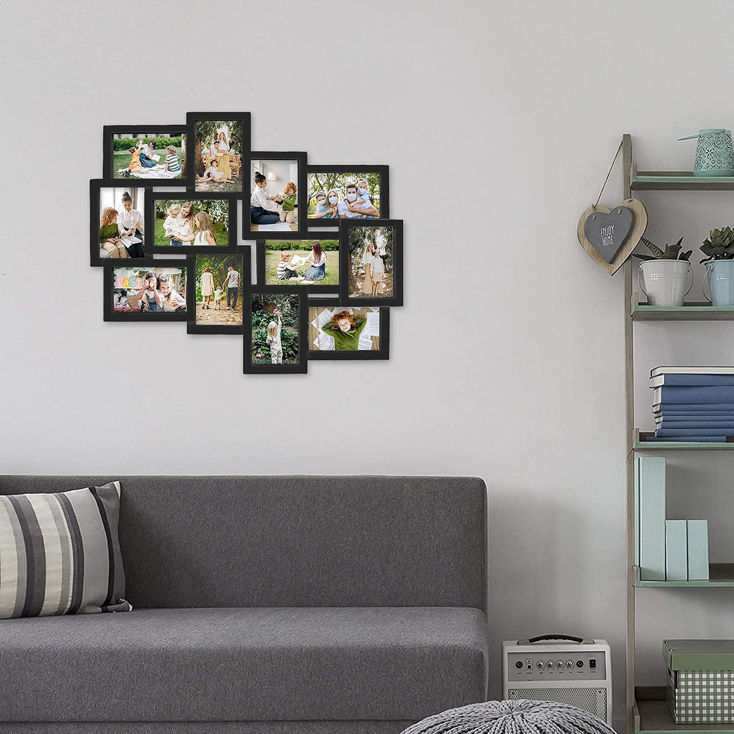 J.M.Deco Picture Frames collage 6x4, 12-Opening Friends Reunion Family Memory Picture Frames Collages For Wall Decor, 12 picture Collage Frame, Photo Frame Collage Wall Hanging for 4x6 Photo, Black
