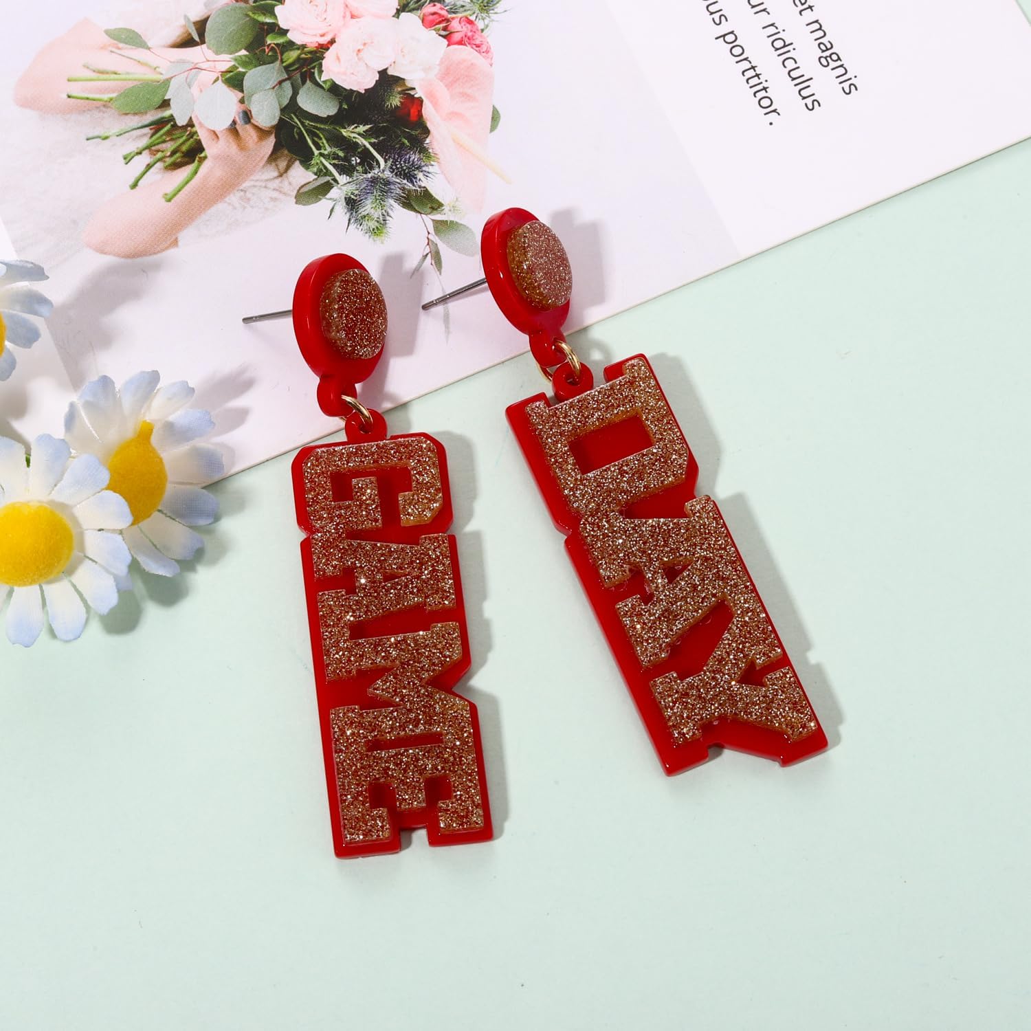 Game Day Earrings for Women, Acrylic Football Earrings Game Day Accessories Team Sports Fan Earrings Football Team Gifts - Image 3