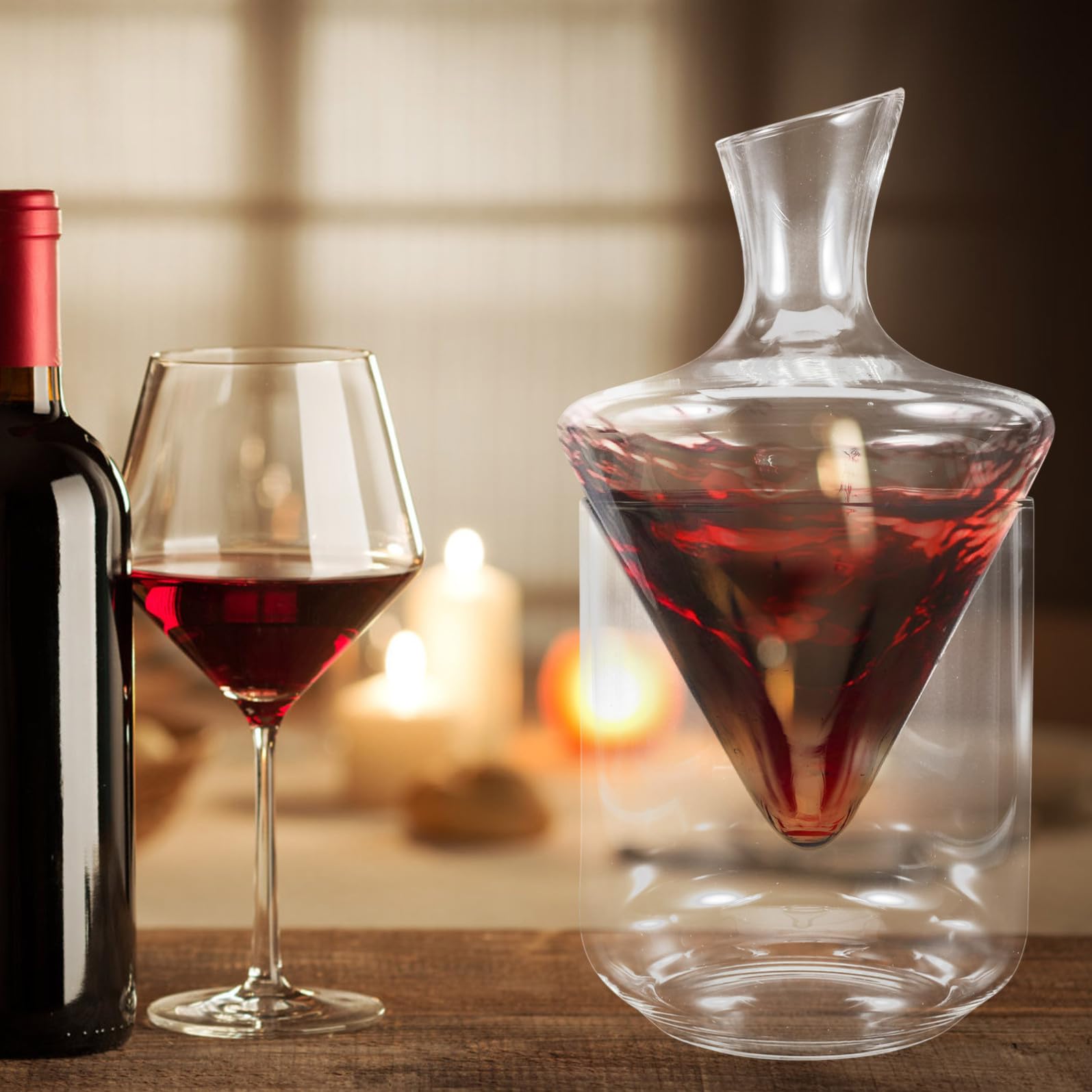 Set di Decanter per Vino in Vetro Trasparente Secchiello per Ghiaccio, Design Raffinato e Classico, per Casa e Bar