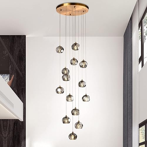 Miniatura 8 de Lámpara colgante de cristal de corte de 1 luz en humo, mini lámparas de techo LED de 3 W, lámparas colgantes de cristal prisma modernas para isla de