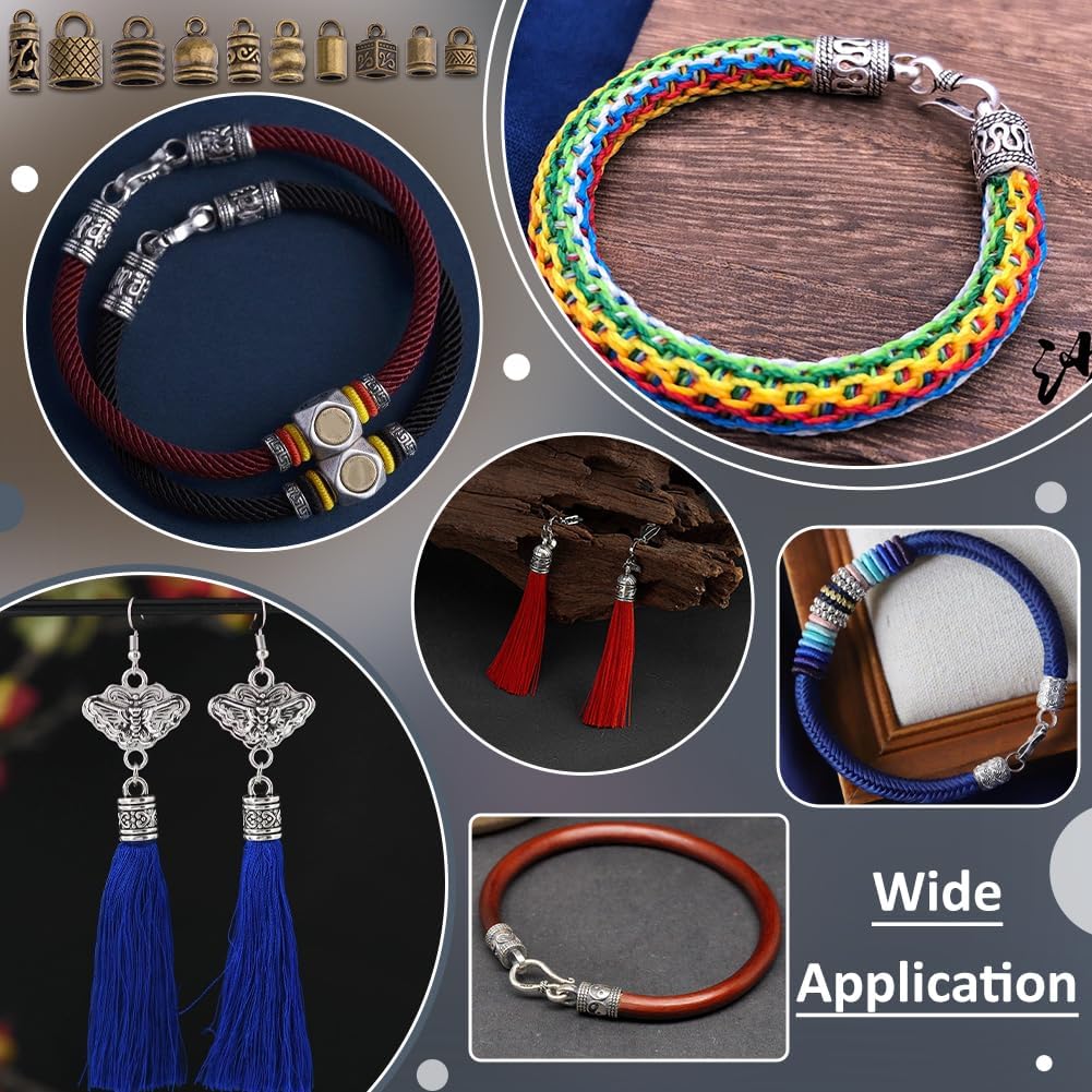 PH PandaHall 200pcs Cord End Caps 10 Style Tibetan Style Leather Cap Glue in Barrel End Caps Tube Crimp Beads Ends Cap for Kumihimo Jewelry Making Bracelet Necklace Leather Rope Craft, Antique Bronze