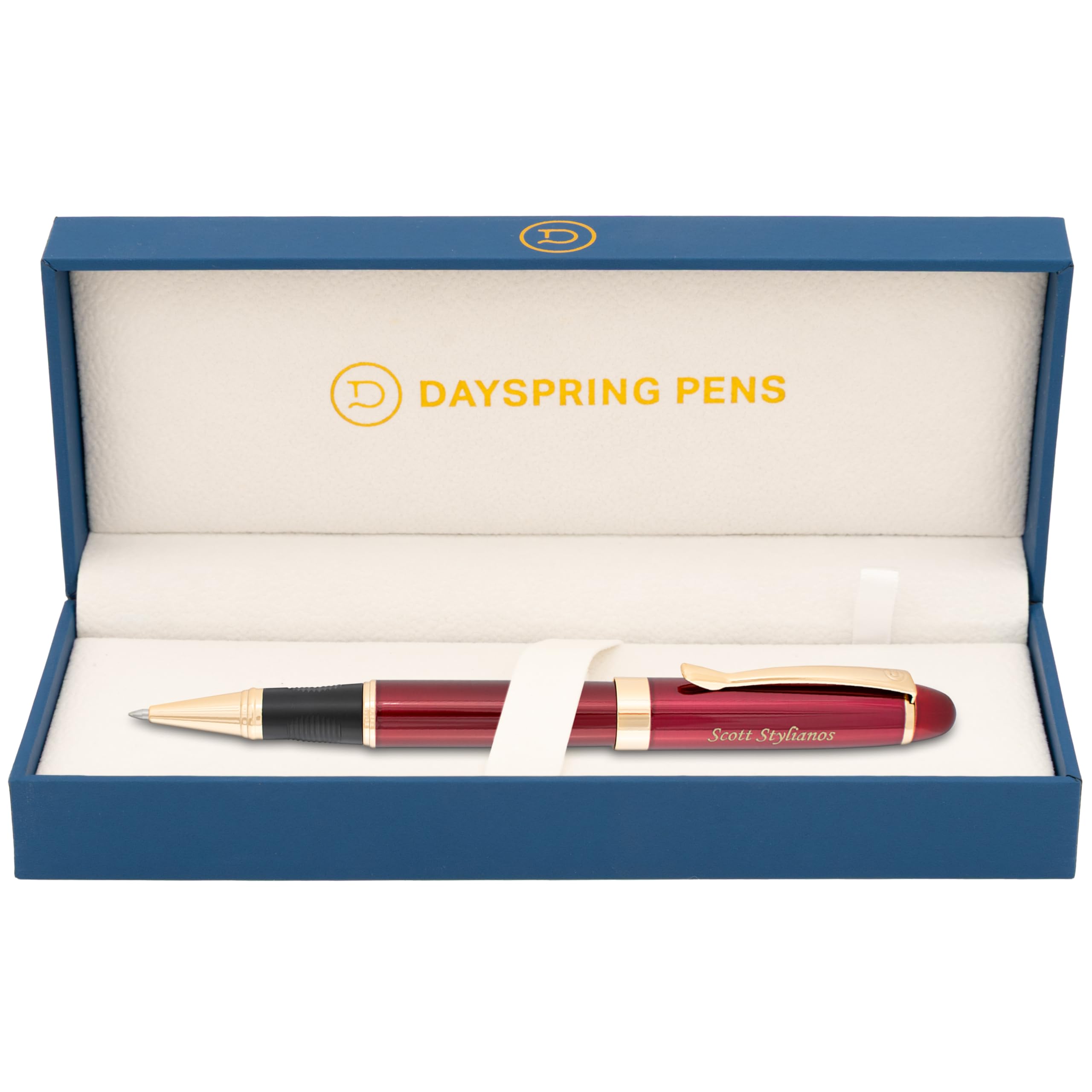 Dayspring Pens | Engraved Alexandria Rollerball Gift Pen with Case - Red Lacquer Finish with Gold Trim. Personalized Luxury Pen with Gift Box.