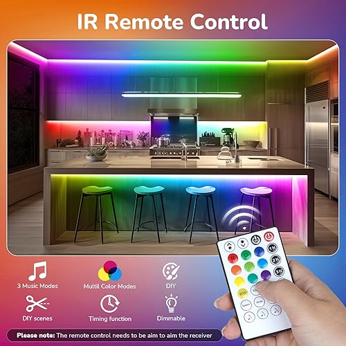 Miniatura 5 de Tira de luces LED RGBWW+IC de 50 pies, regulable, multicolor, 3000K-6500K luces LED con control remoto, cinta de luces RGB autoadhesivas que cambian