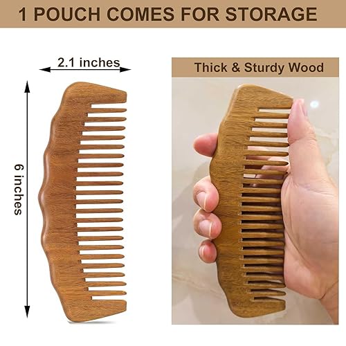 Miniatura 3 de Moreinday Peine de madera, peine de trabajo, diente ancho para rizos, sándalo verde para el crecimiento del cabello de las mujeres