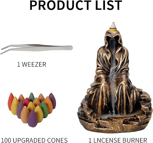 Miniatura 2 de Quemador de incienso fantasma, cascada de incienso de reflujo, 100 conos de incienso mixtos de reflujo + 1 pinza, adorno de aromaterapia para yoga
