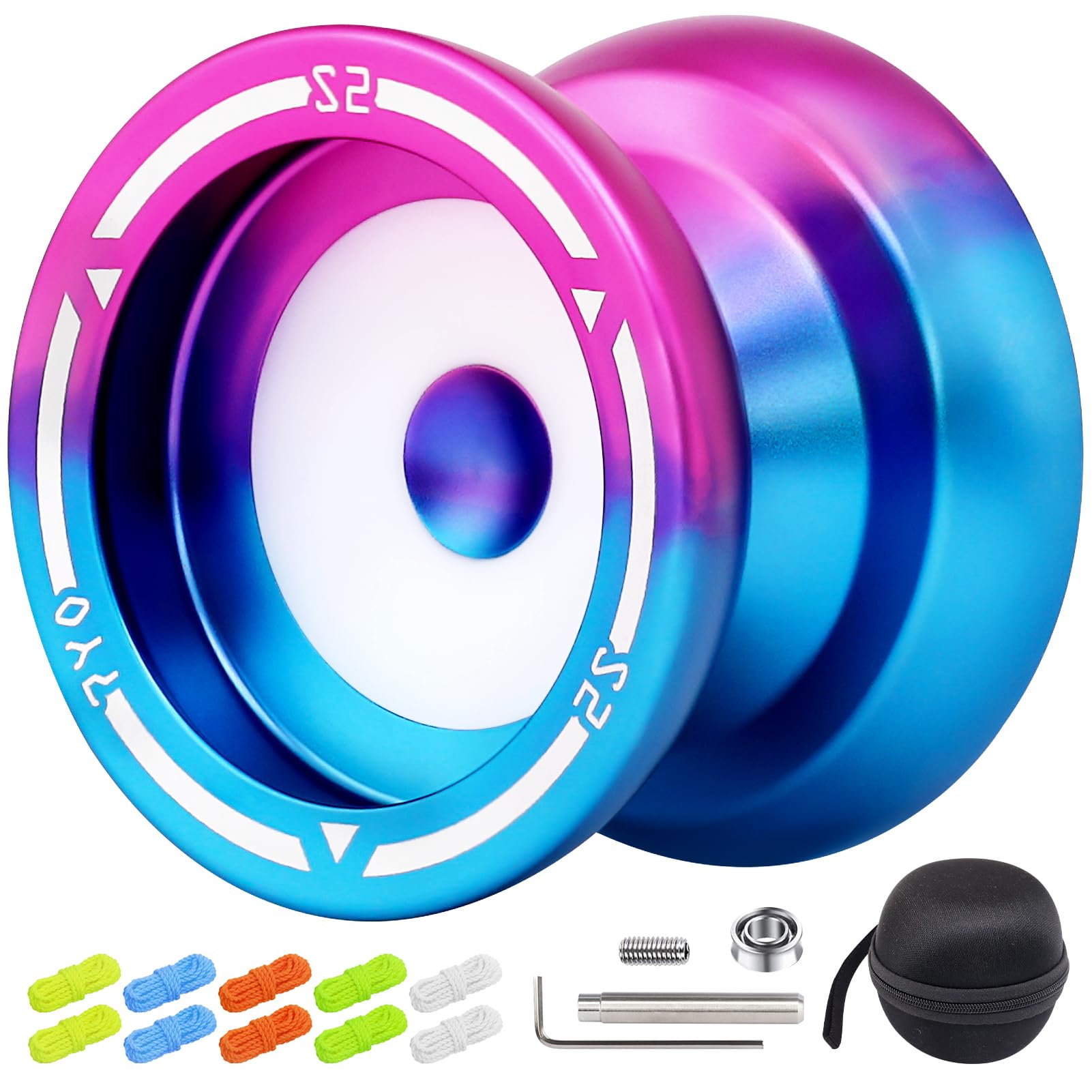S2 Professional Yoyo for Kids, Responsive Yoyo for Beginner Adults, DNA Yo Yo with KK Bearing+ 10 Strings+ Yo-yo Bag (Blue Pink)