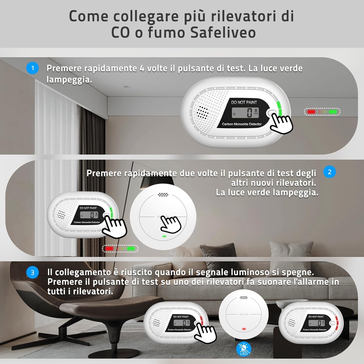 Safeliveo Rilevatore di Monossido di Carbonio con Display LCD Digitale, Batteria Integrata di 10 Anni, Sensore CO con Pulsante test, EN 50291（Non può essere utilizzato con la stazione base）