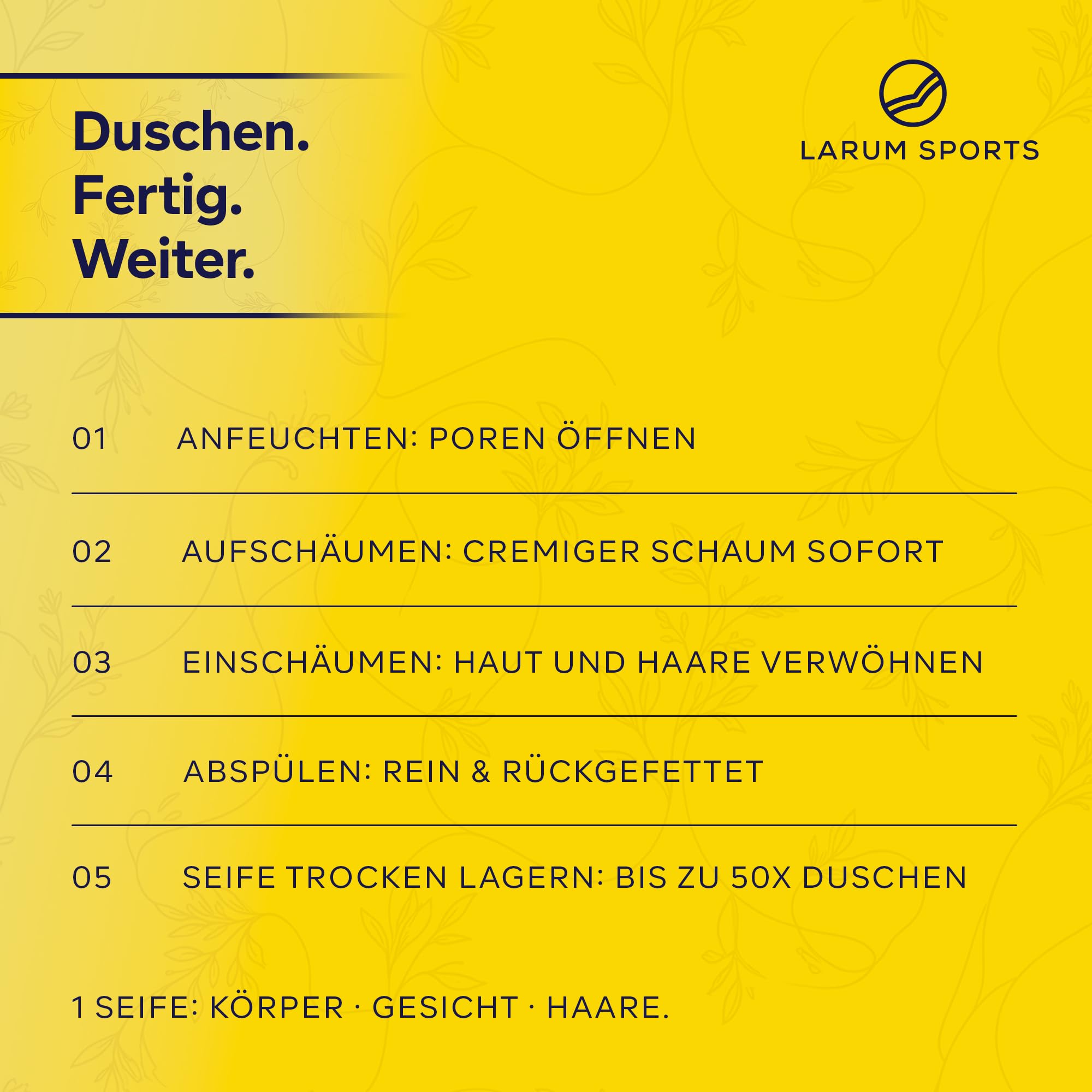 larum sports feste Duschseife Männer 3 in 1, Limette-Macadamia, 10x 85g | Festes Shampoo, feste Seife, Seife Stück, für Haare Körper Gesicht, Naturseife, Körperseife, festes Duschgel Männer