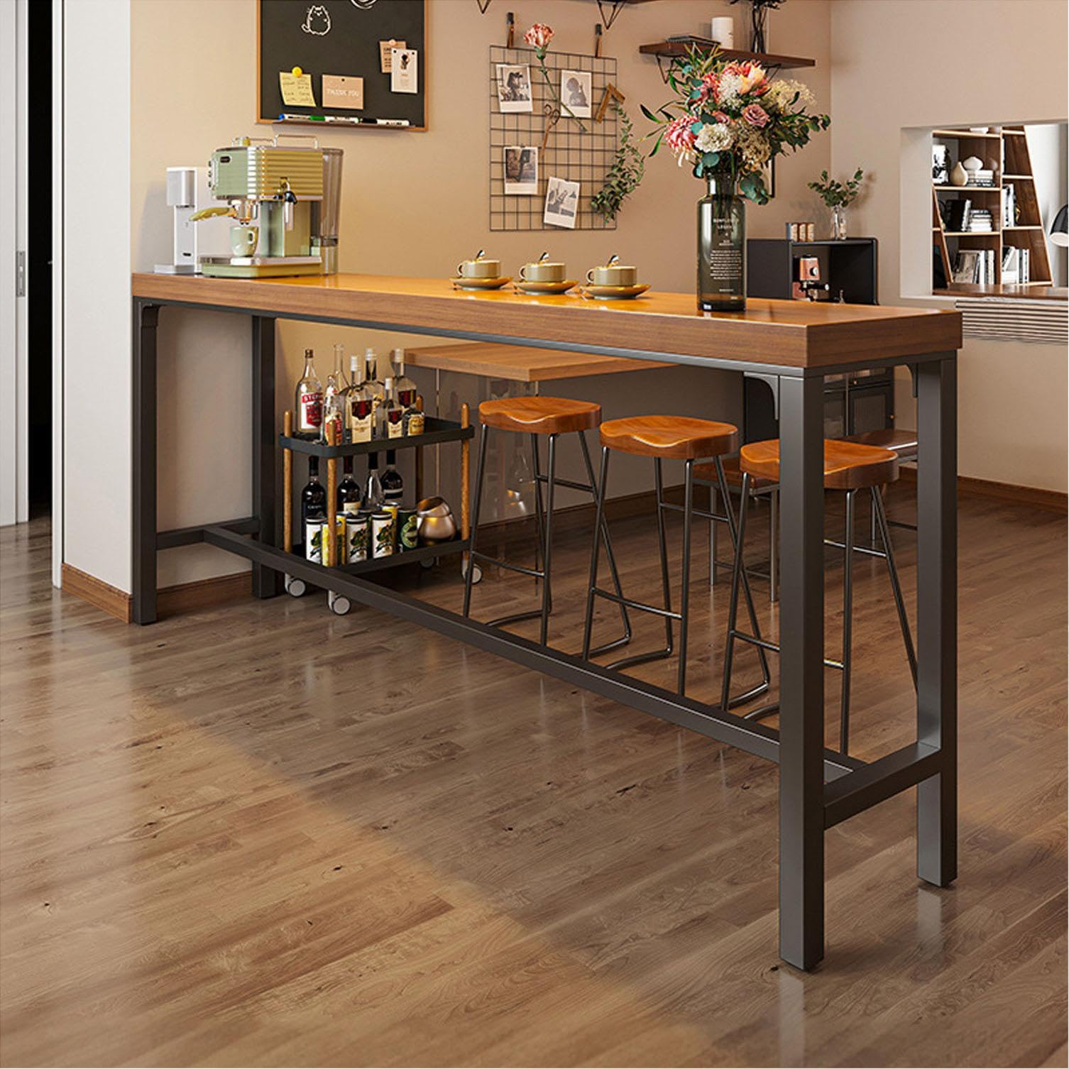 Mesa barra de cocina de madera maciza de 120 cm y estructura metálica