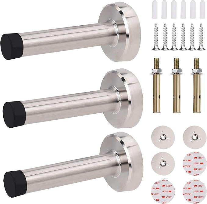 Fermaporta In Acciaio Inox - Set Da 2 Pezzi, Con Gomma, Autoadesivi O A Vite, 45mm