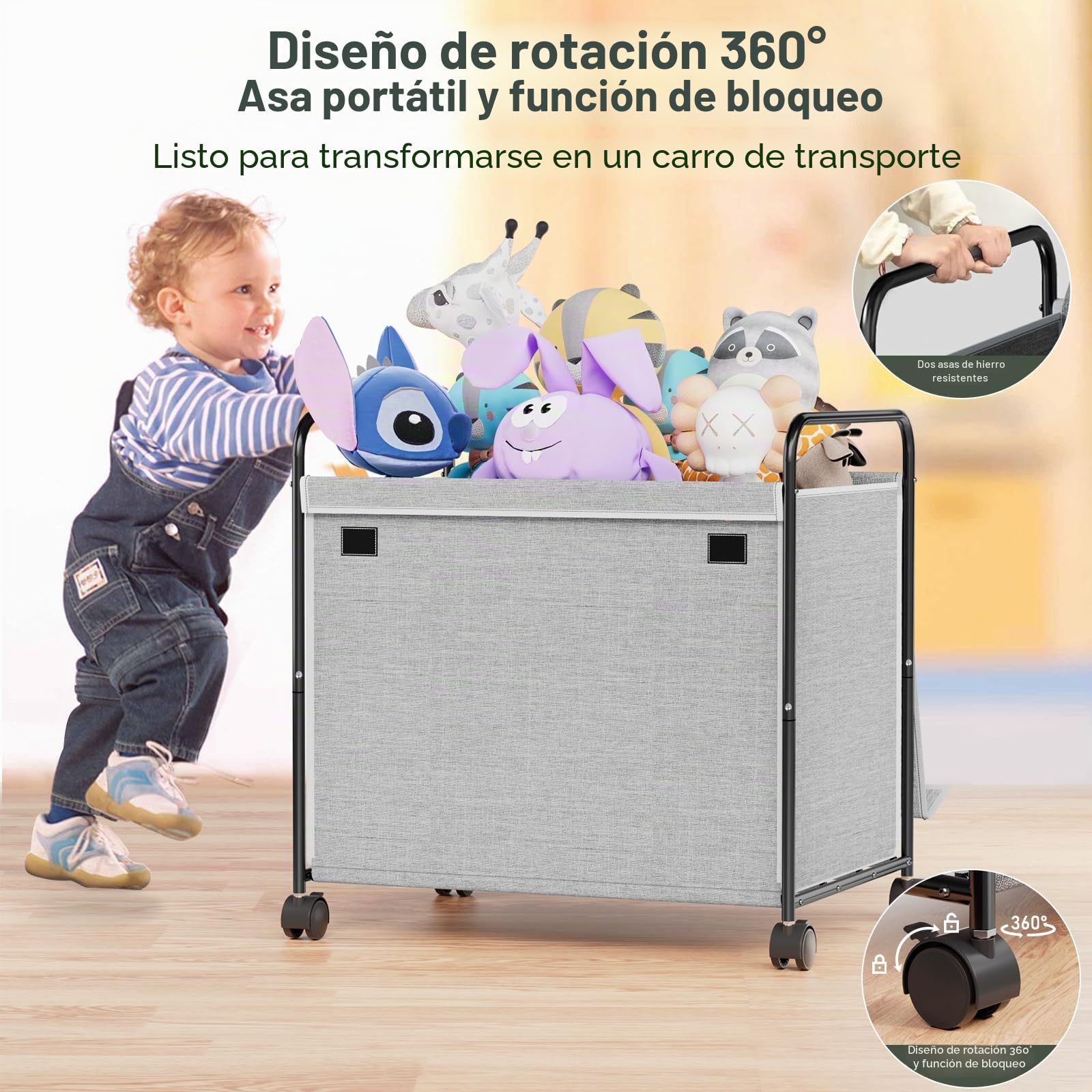 Caja de Almacenamiento, 117 L, Caja de Juguetes con Ruedas, Caja de Juguetes con Tapa, Caja de Almacenamiento de Juguetes Grande Plegable para niños, para habitación de niños, Ropa, Libros