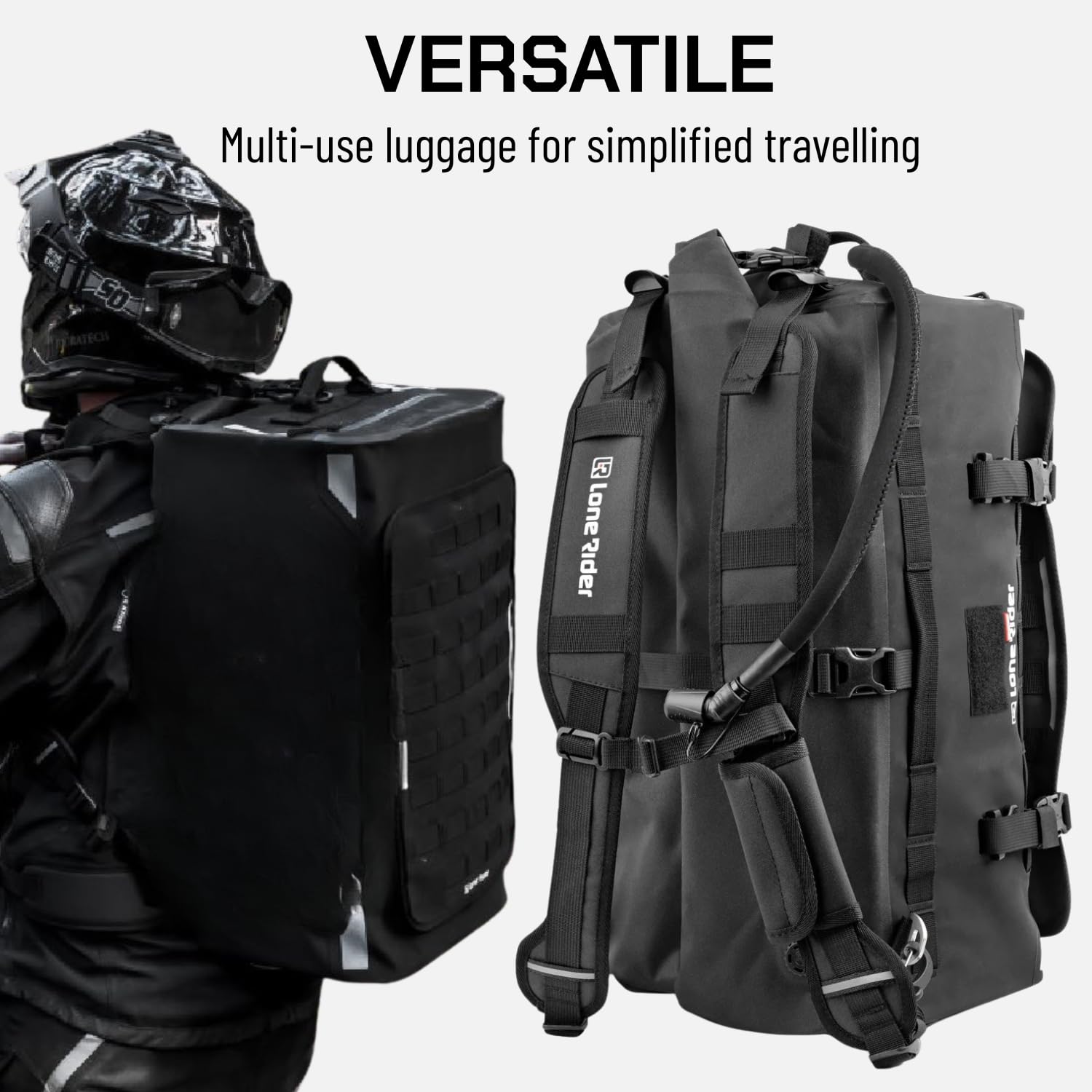Lone Rider Overlander 30 L - Sac Moto étanche et Extensible pour Porte-Bagages arrière avec Sangles Molle, Rangement pour équipement et Fermeture Enroulable