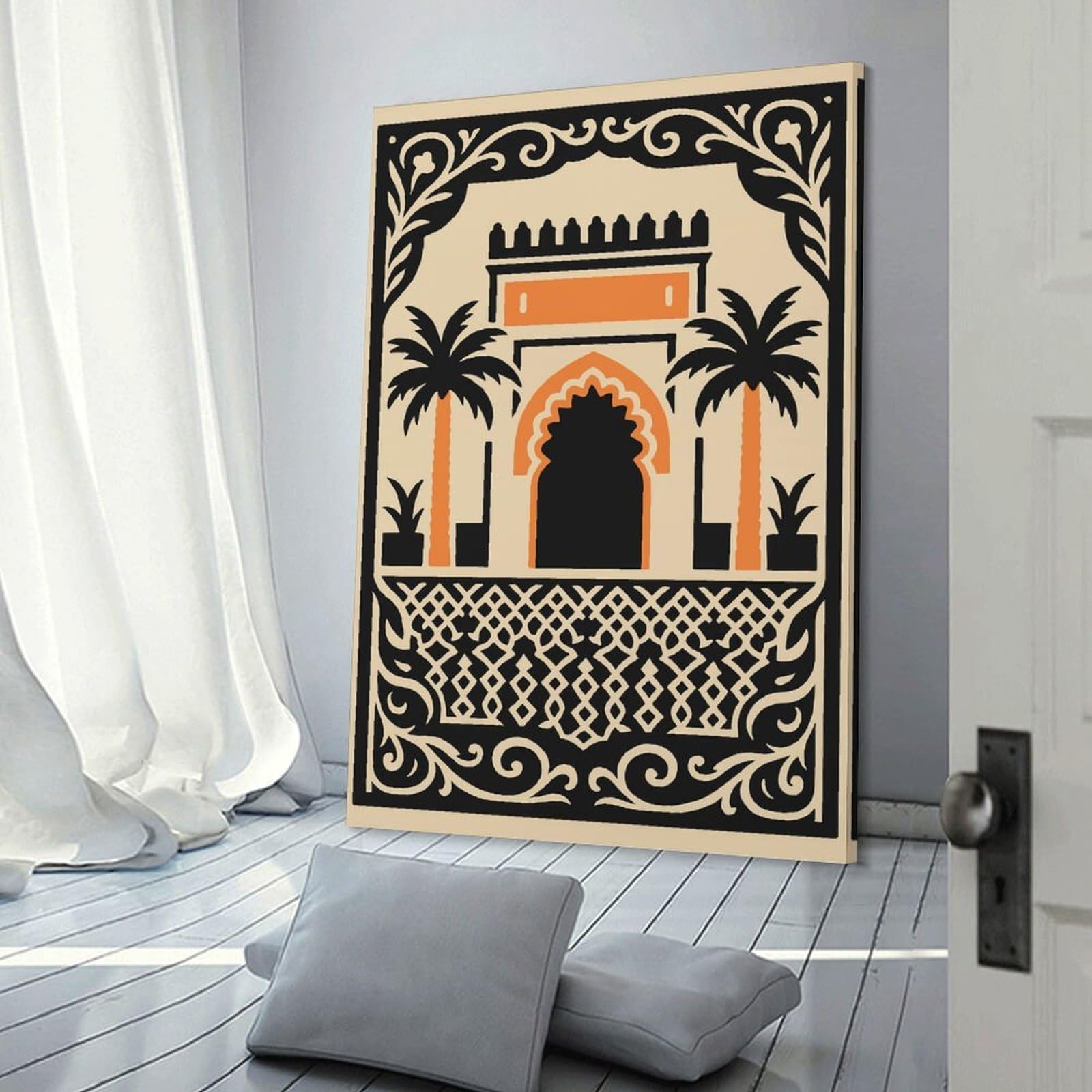 Junmoney Moroccan Architecture Illustration Canvas Wall Art, 08x12inch(20x30cm), for Wall Displays, Bedrooms Or Room Updates, Ideal for Building A Coordinated Art Wall