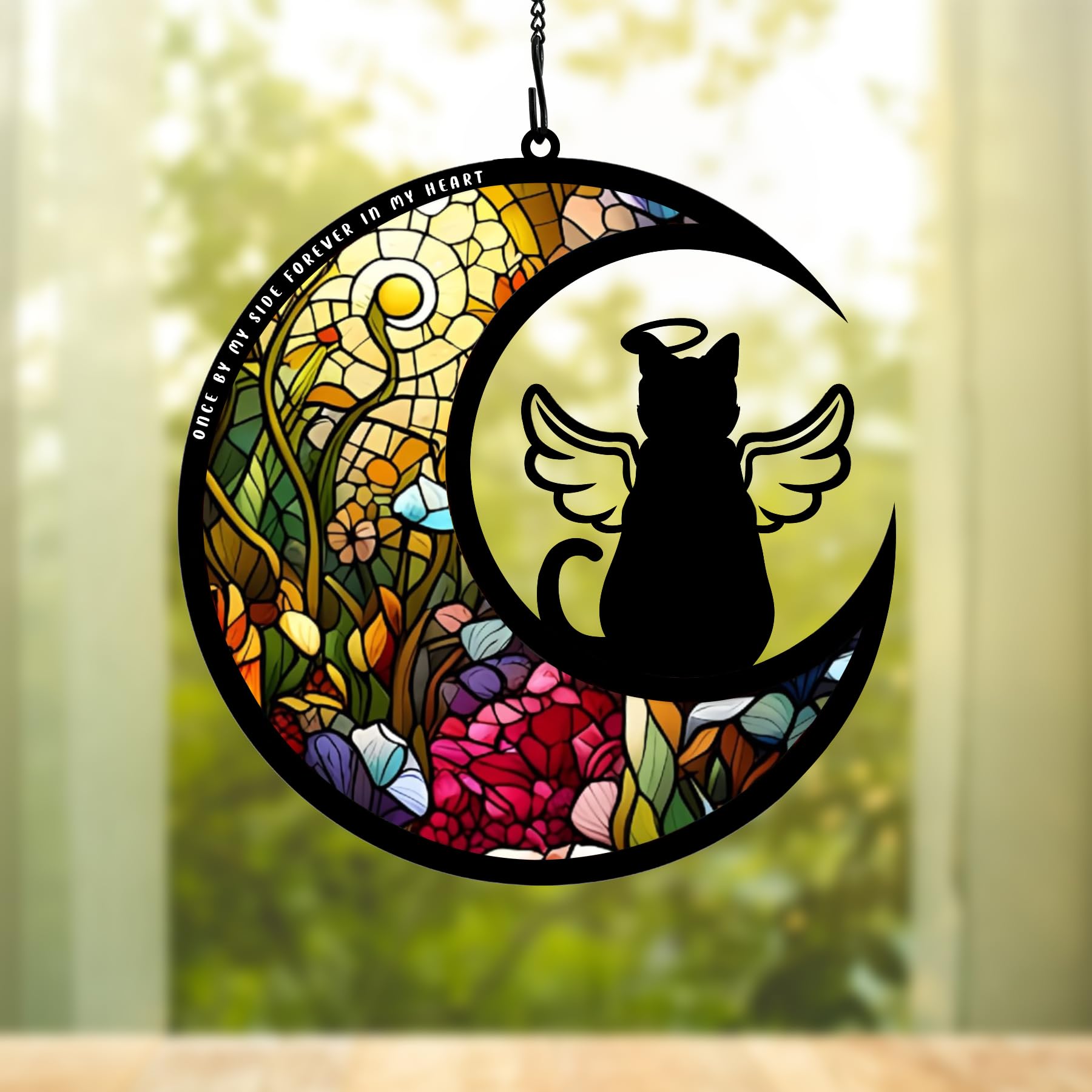 BamLue Cat Memorial Suncatcher for Windows Memorial Ornament, Pet Sympathy Gift to Memorialize The Loss, Angel Cat Sun Catchers with Personalized Decorations in Loving Memory for Loss Cat