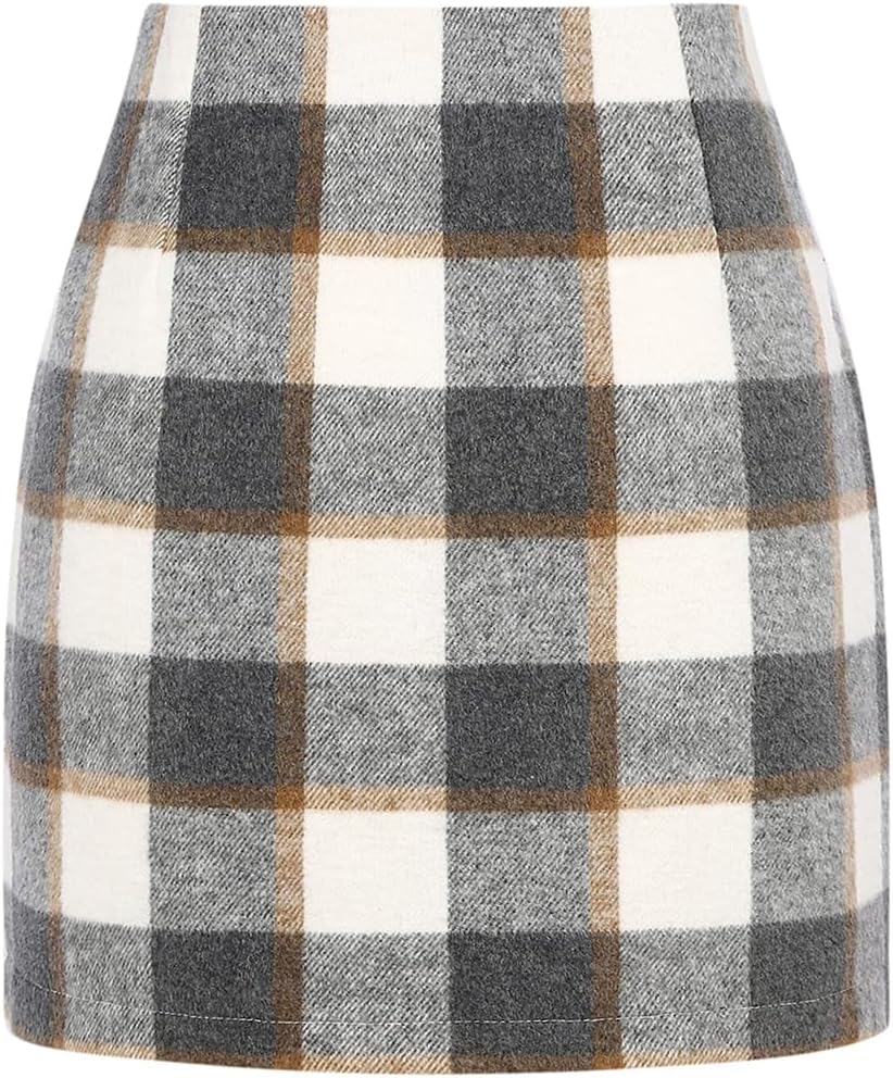 Plaid Mini Skirt for Women High Waist A line Bodycon Pencil Fall Skirts