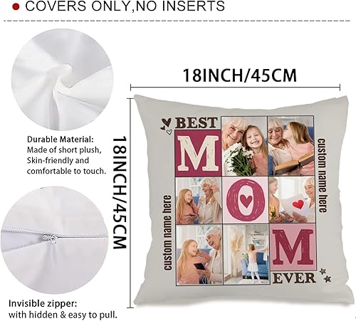 Miniatura 3 de Six Photo Custom Pillow Cover with Personalized Words for Mom, Soft Cushion Ideal as a Unique Gift for Mothers Day Family Holidays or Birthdays