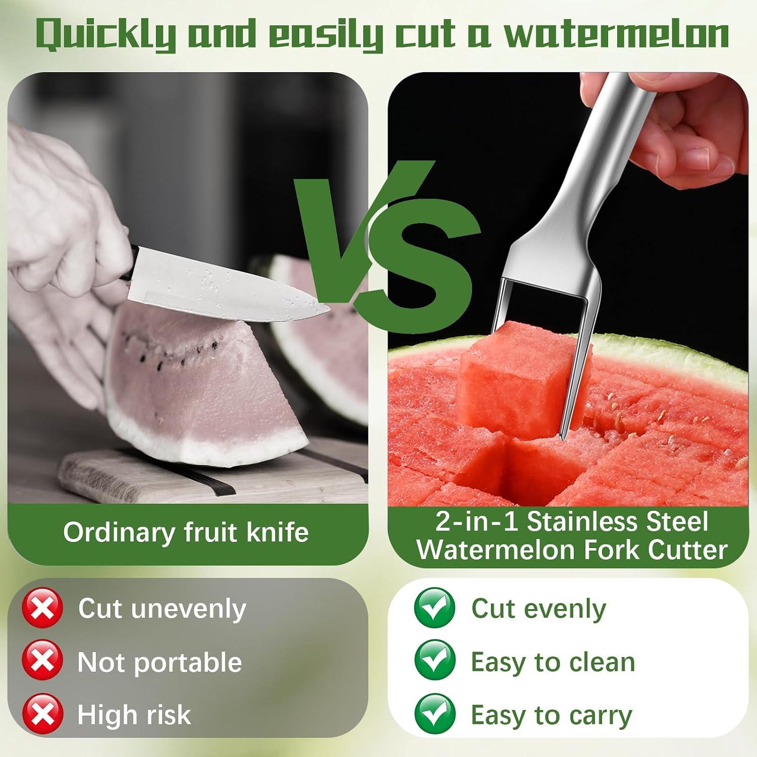 Watermelon Cutter, 2-in-1 Stainless Steel Fruit Cutter, Multifunctional Summer Watermelon Cutter, Flexible Kitchen Gadget