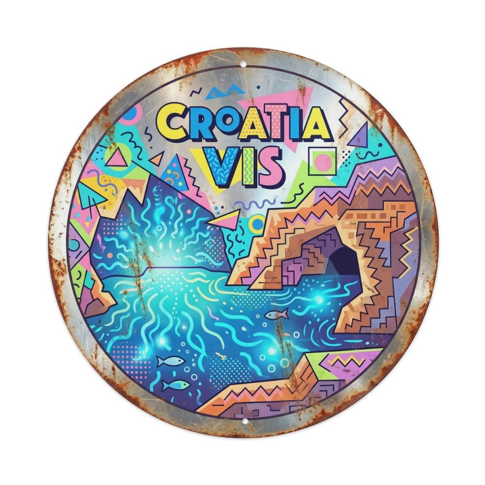 Vis Blue Cave Croatian Retro Graphic Island Travel Metal Tin Sign