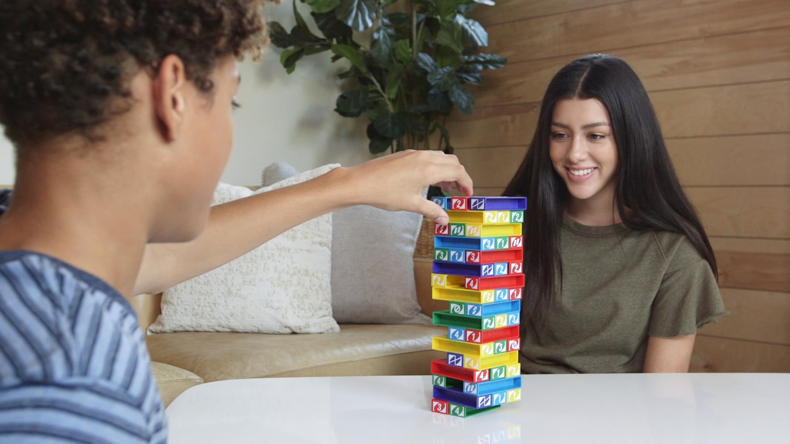 Mattel Games UNO StackoGame for Kids and Family with 45 Colored Stacking Blocks, Loading Tray and Instructions, Makes a Great Gift for 7 Year Olds and Up (43535) — Amazon image 2