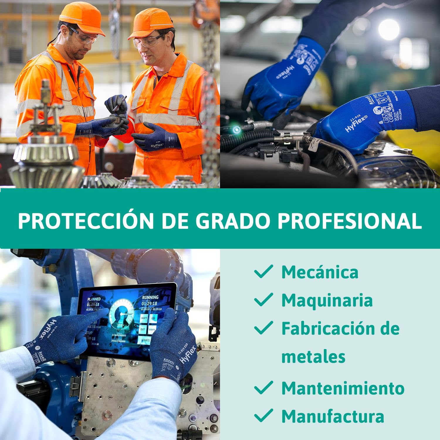 Ansell HyFlex 11-819 Guantes Trabajo Electricista, Diseno Ultraligero con Recubrimiento Nitrilo ESD Antiestatico, Guantes Seguridad Touchscreen, Guantes Hombre y Mujer, Azul, Talla L (12 Pares)