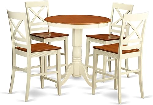 Miniatura 11 de East West Furniture EDQU3-MAH-W - Juego de comedor de 3 piezas de altura de mostrador para espacios pequeños, contiene una mesa de comedor redonda