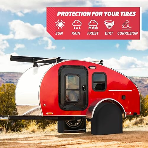 Vista 14 de K-Musculo Paquete de 4 fundas para neumáticos de autocaravana, impermeables, para ruedas de caravana, remolque, cámper, camión, SUV, se ajustan a