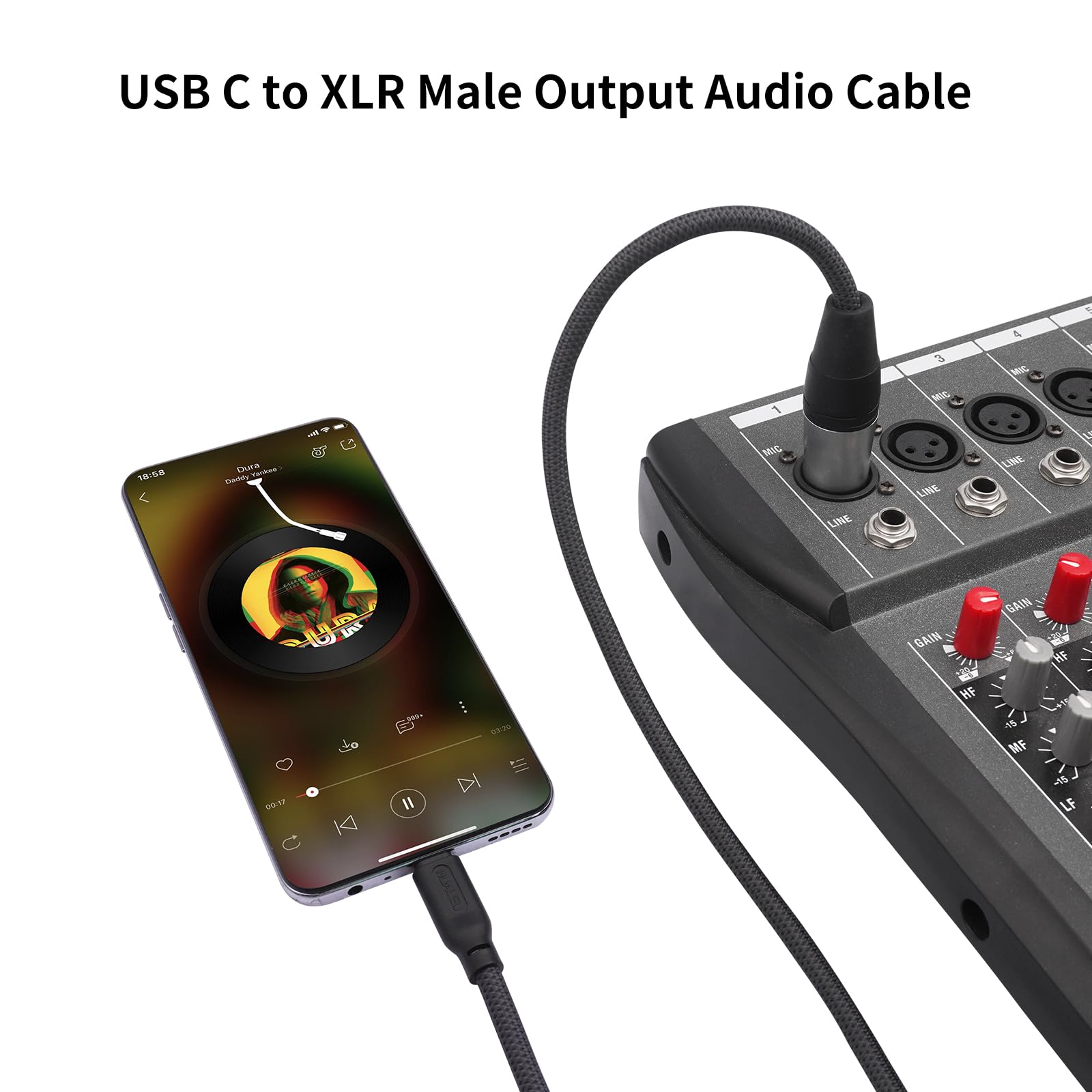 Audiokabel USB C auf XLR Stecker, USB C auf Mixer, XLR-Stecker, USB C 24 Bit/96 kHz digitales Audiokabel für Mischpulte, Lautsprecher, Leistungsverstärker, 1,8 m