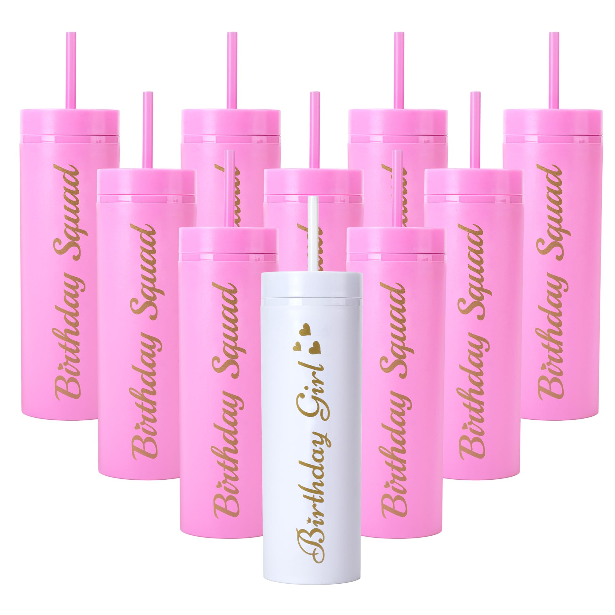 10 Pack Birthday Party Cups 16 oz Double Wall Birthday Squad Tumblers Birthday Girl Plastic Tumbler with Lid and Straws Birthday Cup Women Trip Cups