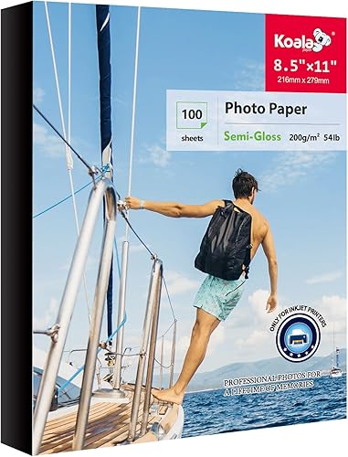 Koala - Papel fotográfico semibrillante de 8.5 x 11 pulgadas, resistente al agua, papel fotográfico con revestimiento de resina, 100 hojas, 54 libras