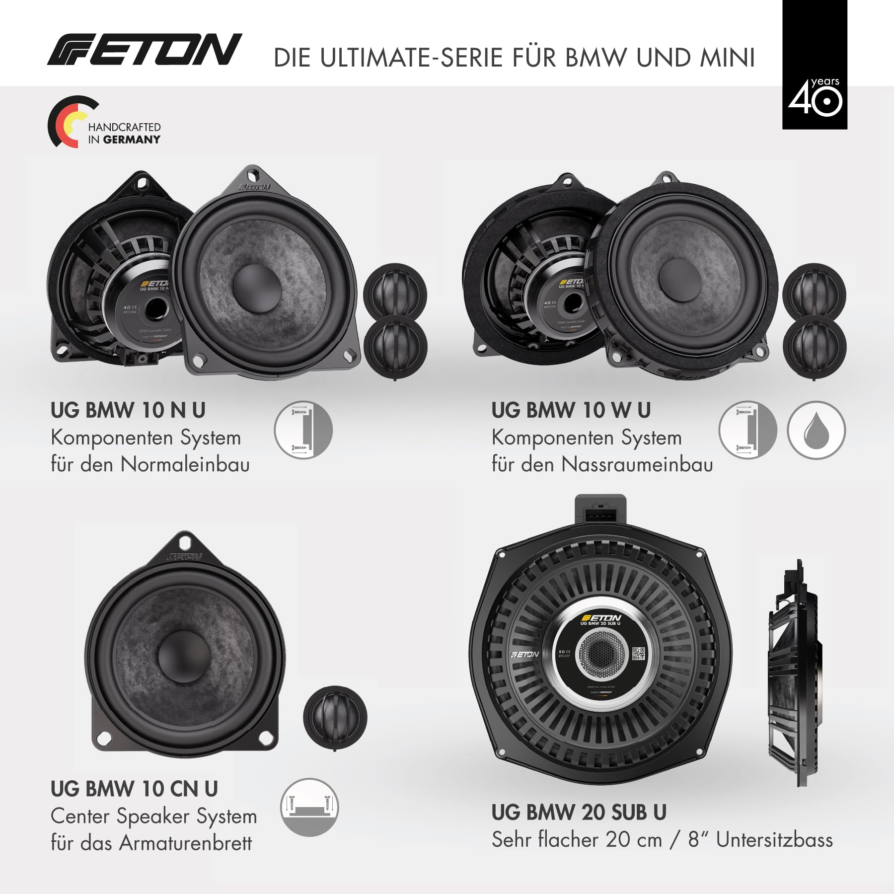 ETON UG-BMW20SUBU – Ultimate High End 8“ / 20 cm Auto Untersitz Subwoofer, kompatibel mit BMW und Mini Fahrzeugen, Flacher Plug & Play Underseat Bass, 200 W, 1 Stück