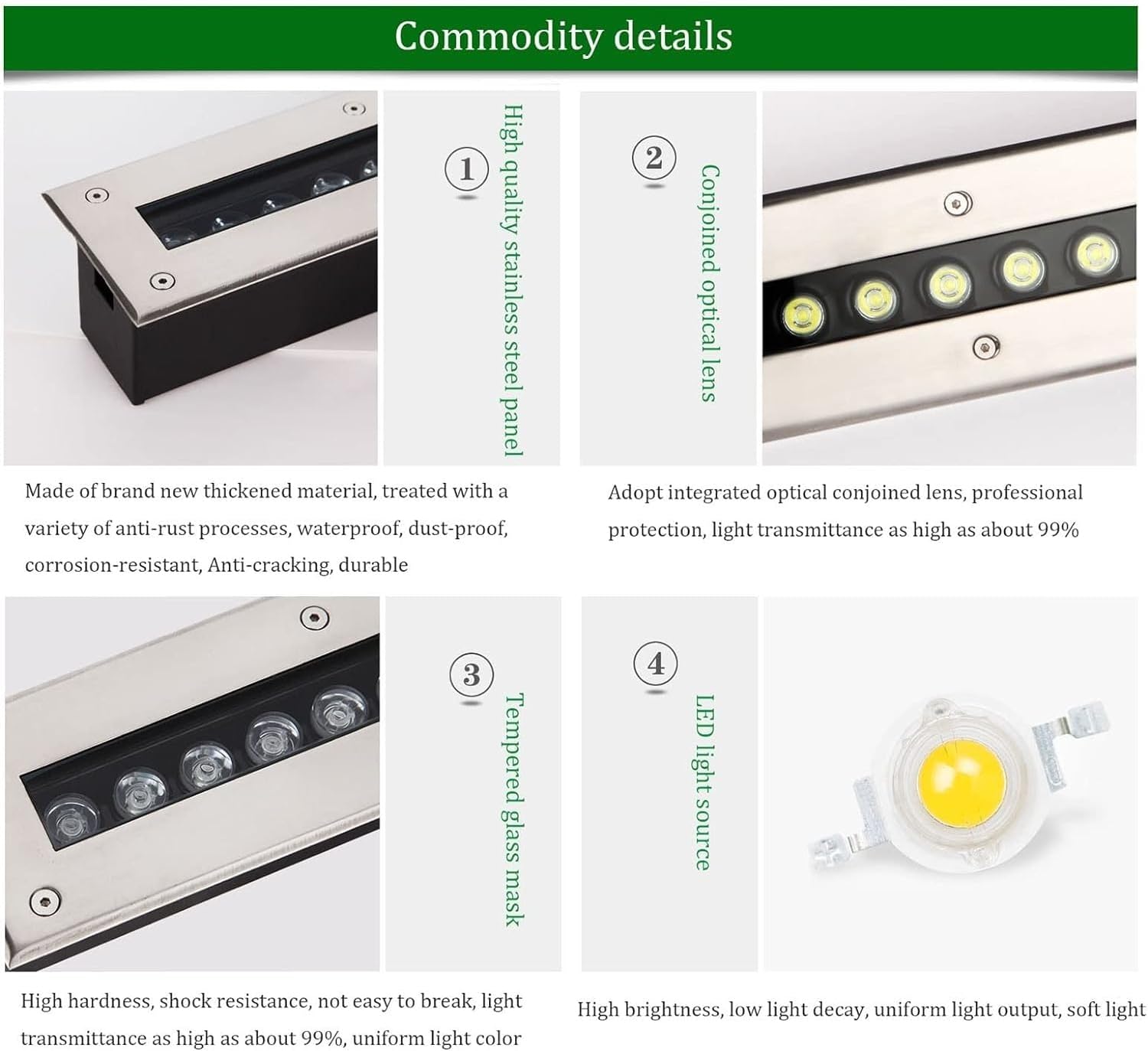 Rectangle LED Underground Light Garden Floor Light Recessed Buried Lamp IP67 Waterproof Landscape Lighting for Outdoor Stairs Yard Wall Washer AC85-265V (Color : Yellow, Size : 9W) ( Color : White , S