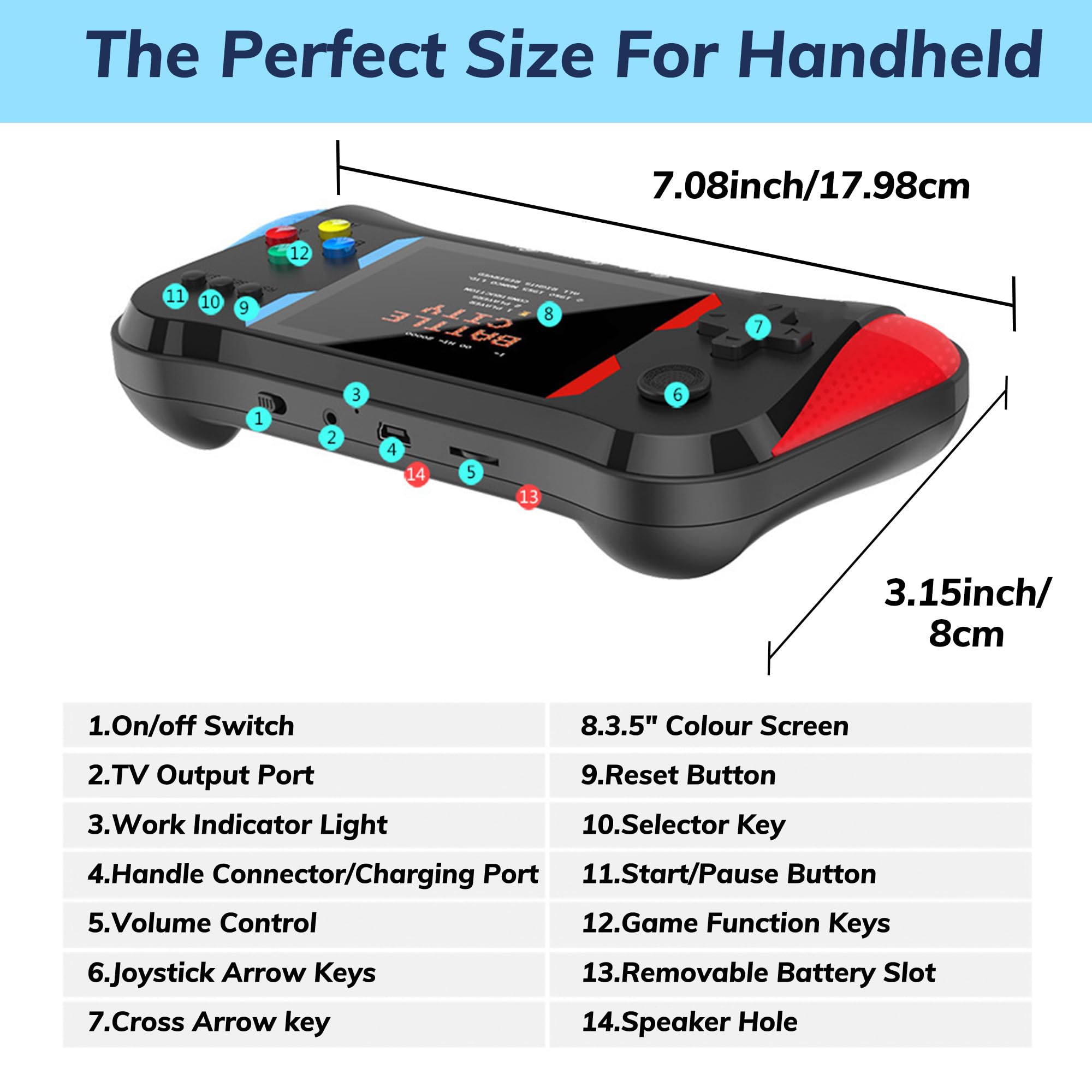 Gioco portatile per bambini, 500 videogiochi retrò precaricati, lettore TV portatile per videogiochi, lettore portatile da gioco batteria ricaricabile schermo LCD da 3,5 pollici Mini arcade giocattolo