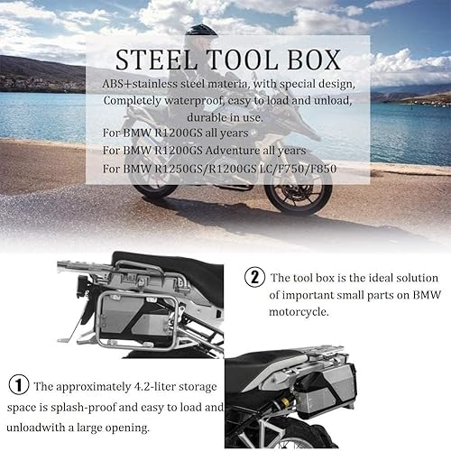 Miniatura 5 de Caja de herramientas de almacenamiento lateral para motocicleta compatible con B.M.W R1250GS, R1200GS, F750GS, F850GS funda lateral impermeable de