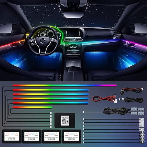 Miniatura 8 de FICOLPO Luces LED acrílicas para el interior del automóvil, 2 en 1 Dreamcolor RGB kit de iluminación ambiental para automóvil incluye cadena de